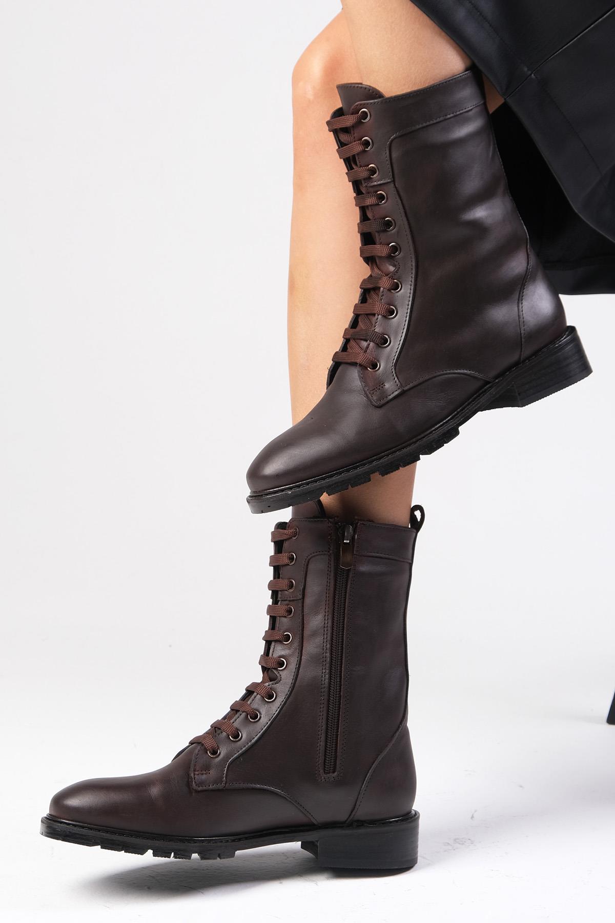 Solana Hakiki Deri Kahverengi Postal Bot