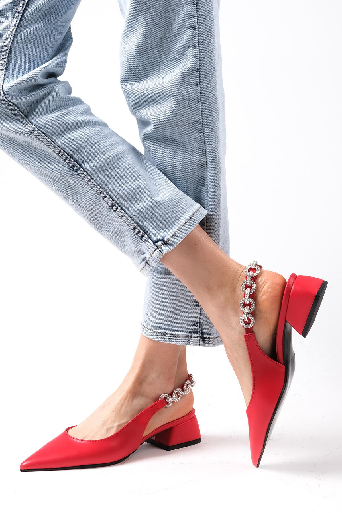 Sophie Kırmızı Renk Kısa Topuklu Ayakkabı
