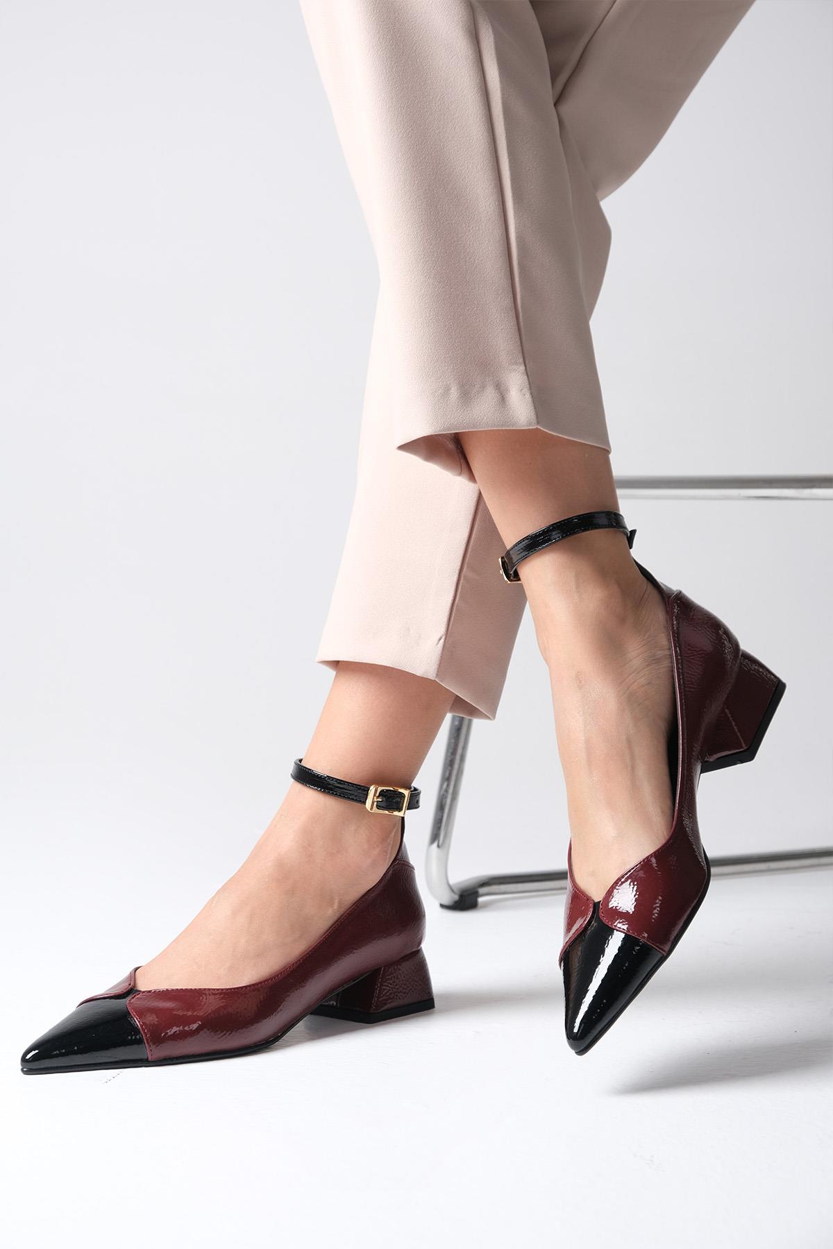 Suzette Bordo Renk Rugan  Kısa Topuklu Ayakkabı