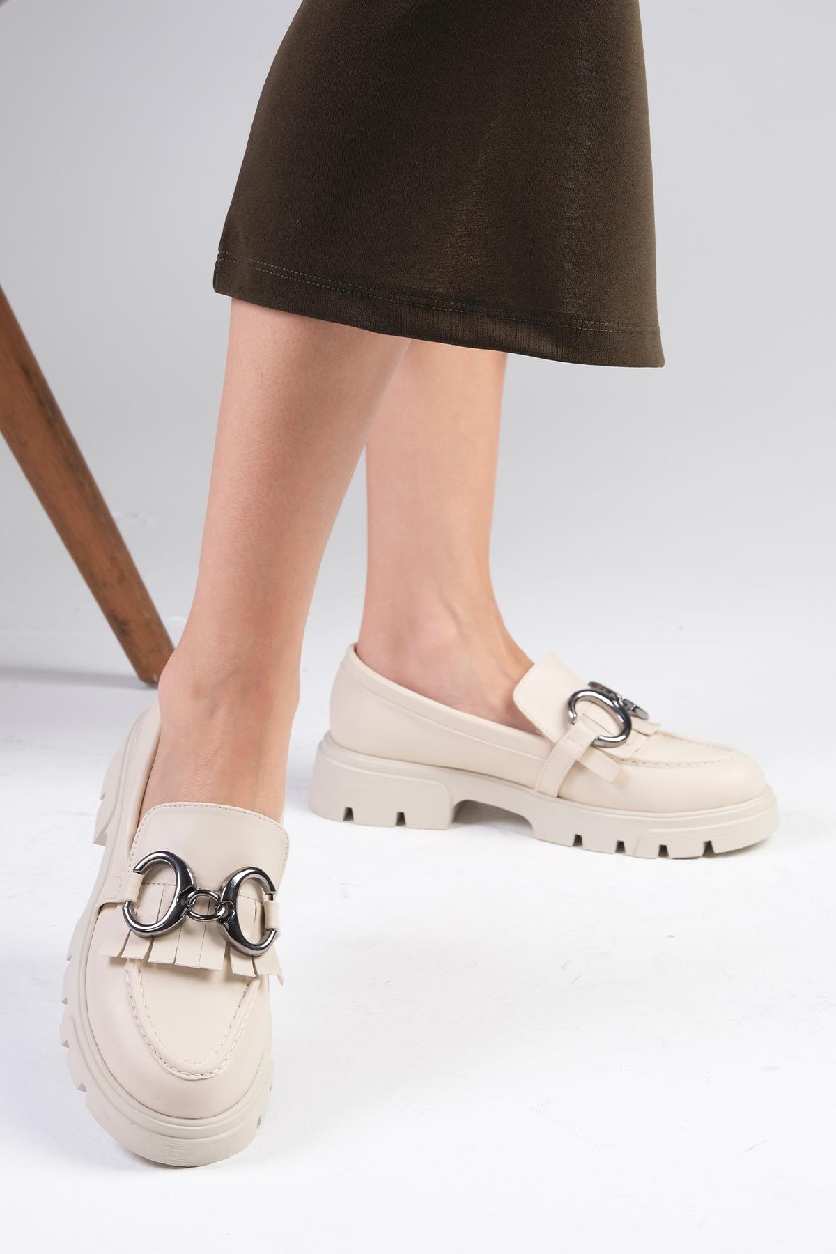 Suzi Bej Renk Kalın Tabanlı Oxford Ayakkabı