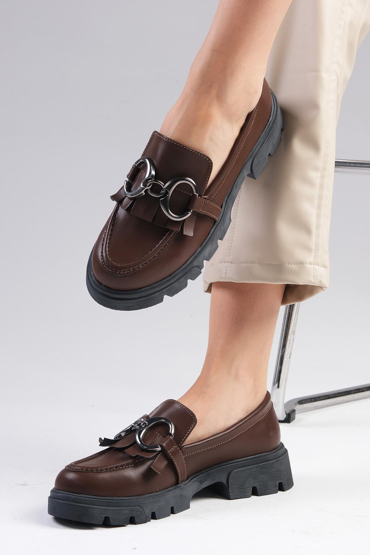 Suzi Kahverengi Kalın Tabanlı Oxford Ayakkabı