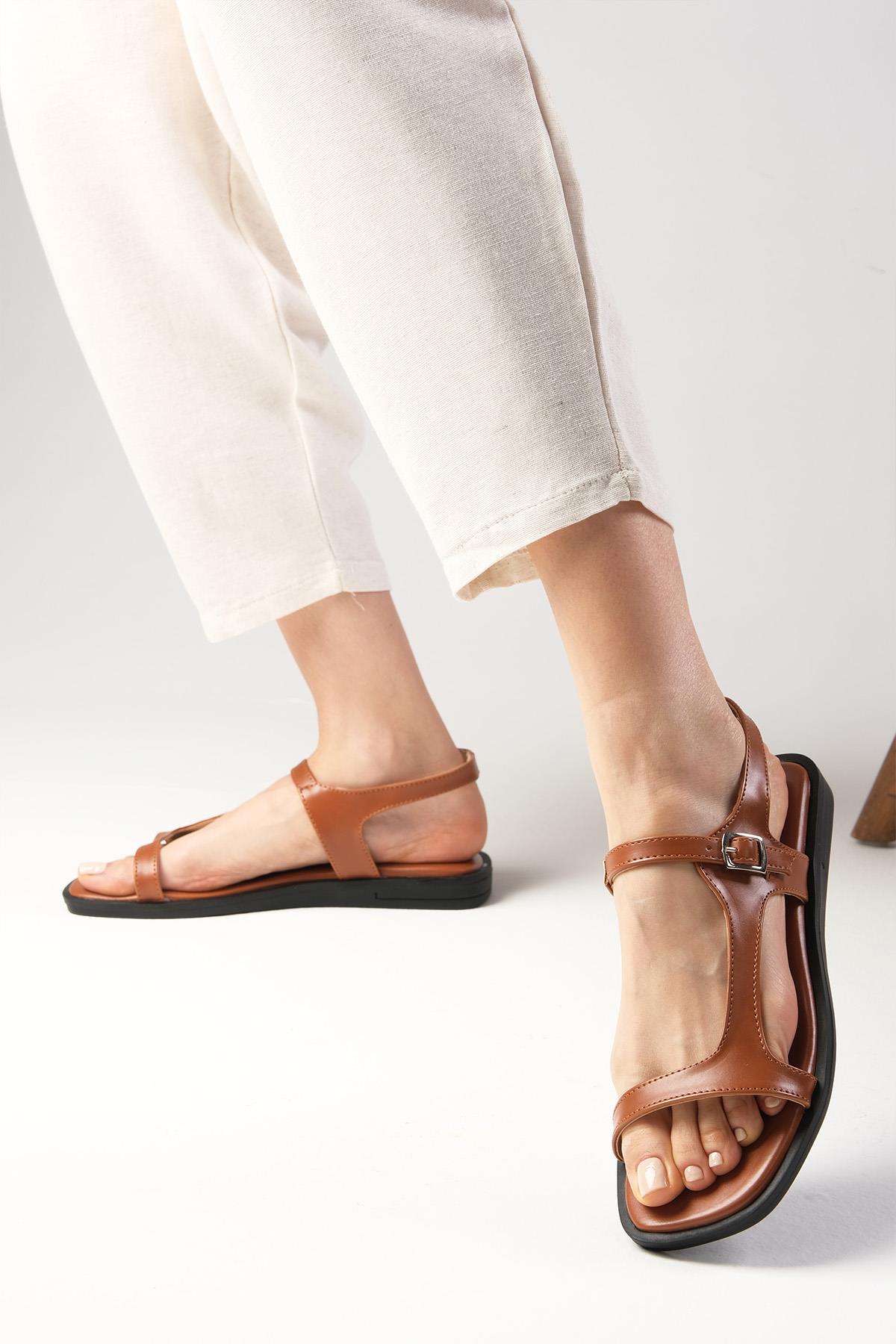 Sydney Taba Renk Düz Tabanlı Sandalet