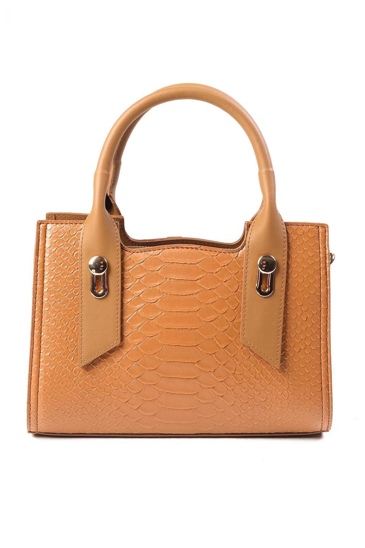 Taba Renk Krokodil Baskılı El Ve Omuz Çantası