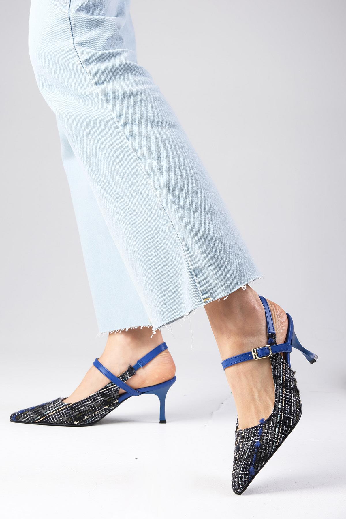 Tamara Lacivert Renk Kumaş Topuklu Ayakkabı