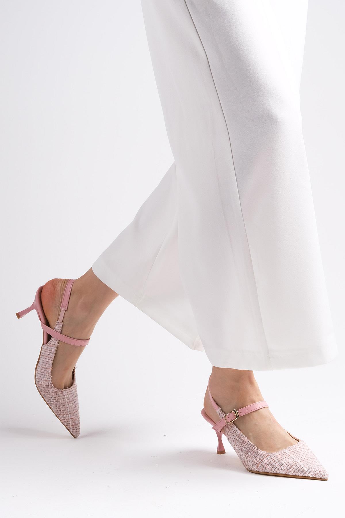 Tamara Pudra Renk Kumaş Topuklu Ayakkabı