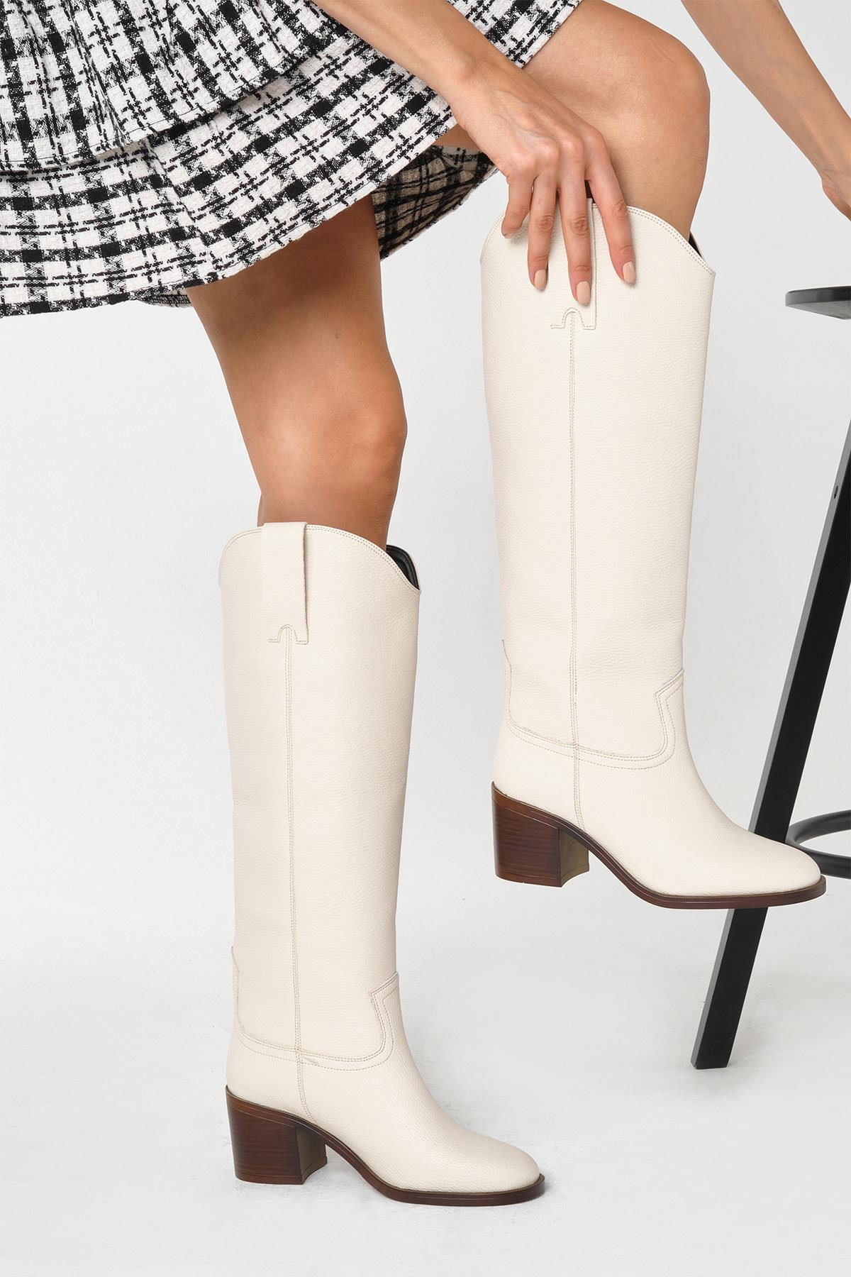 Liz Siyah Renk Blok Topuklu Uzun Çizme