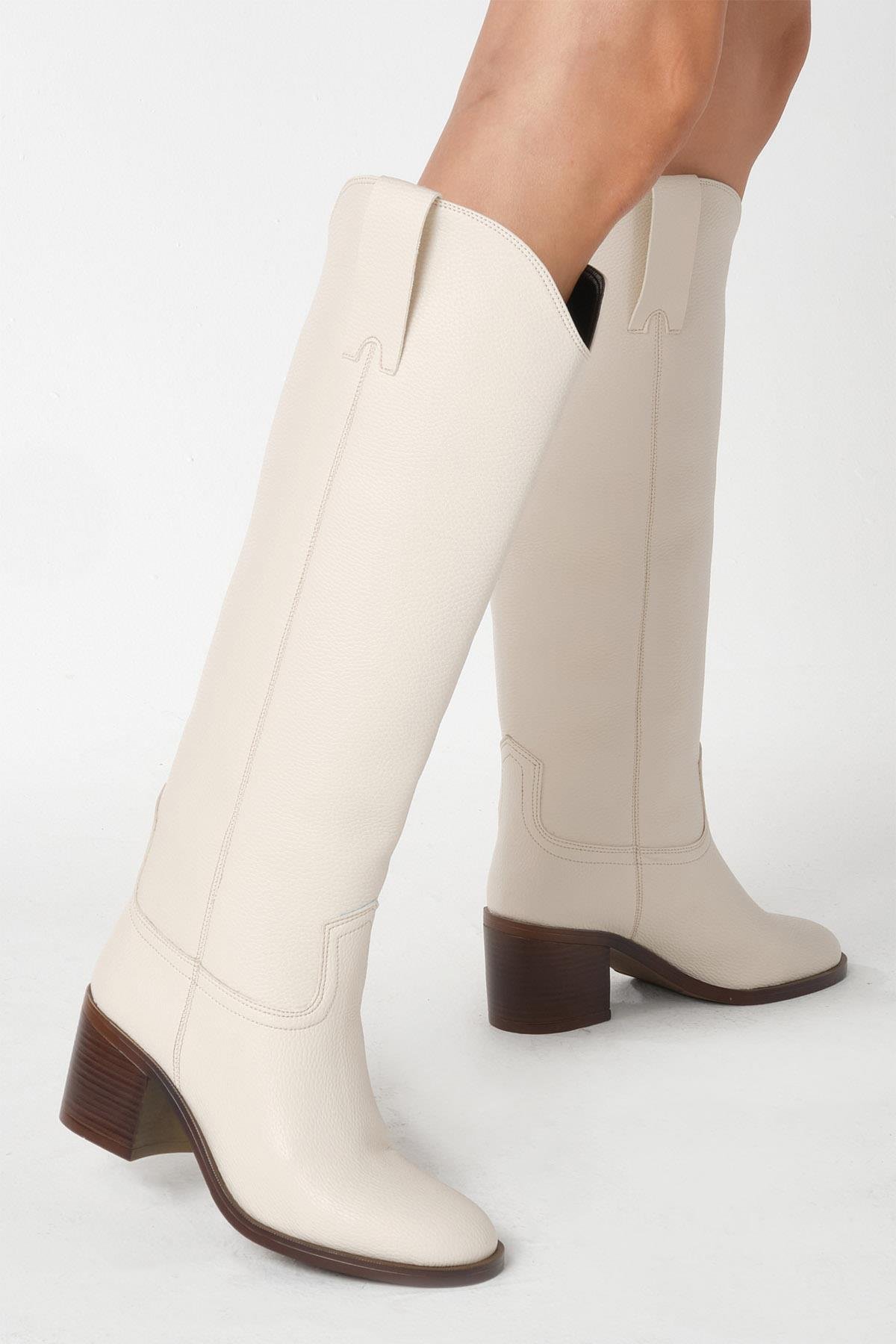 Liz Siyah Renk Blok Topuklu Uzun Çizme