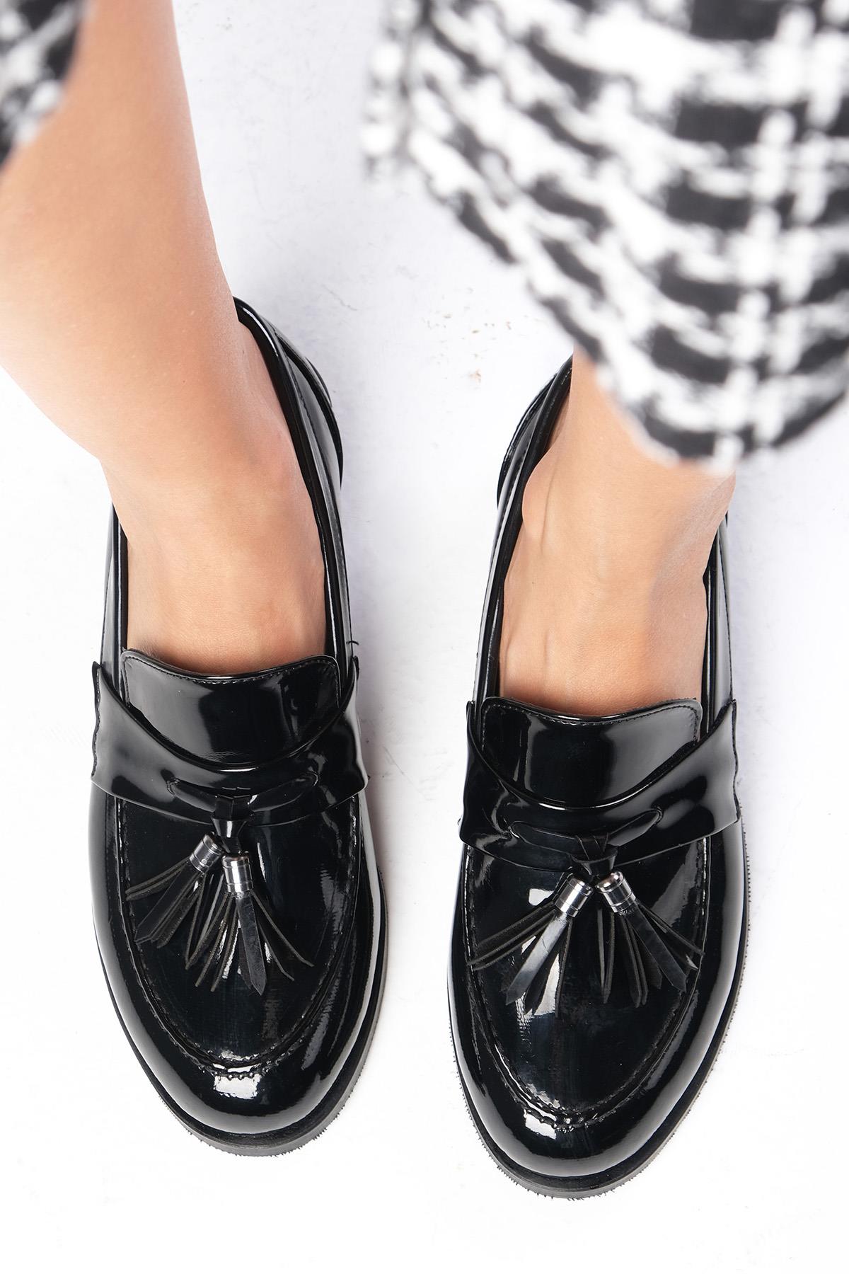 Tiffany Siyah Renk Rugan Oxford Ayakkabı