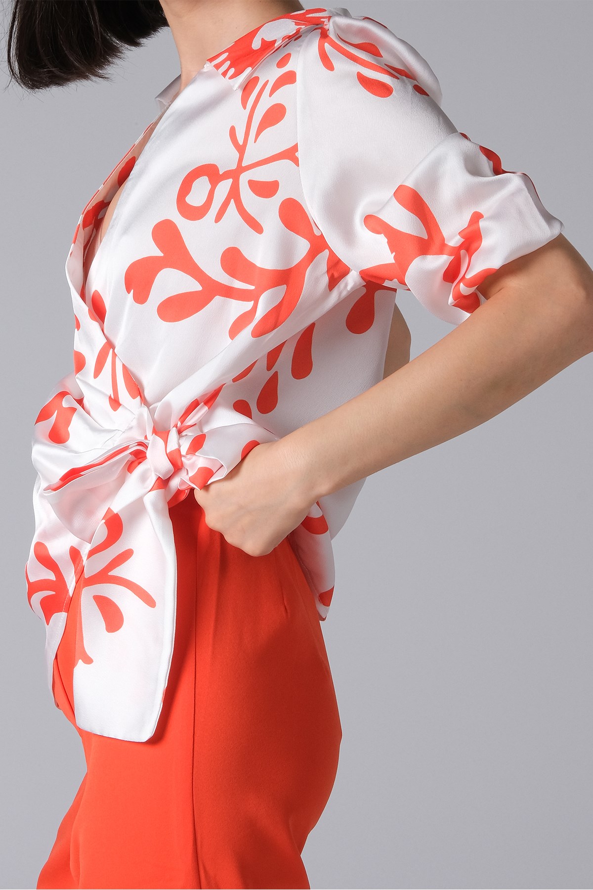 MIOROPA Turuncu Renk Desenli Kadın Bluz 