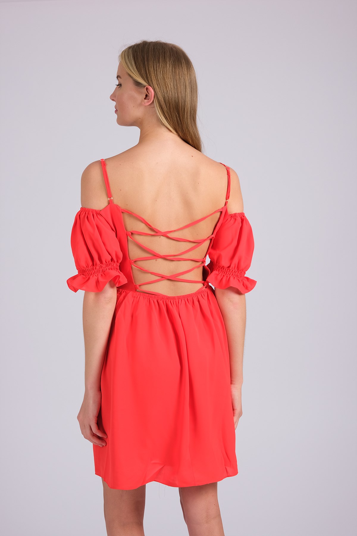 MIOROPA Turuncu Renk İp Askılı Kısa Kollu Kadın Elbise