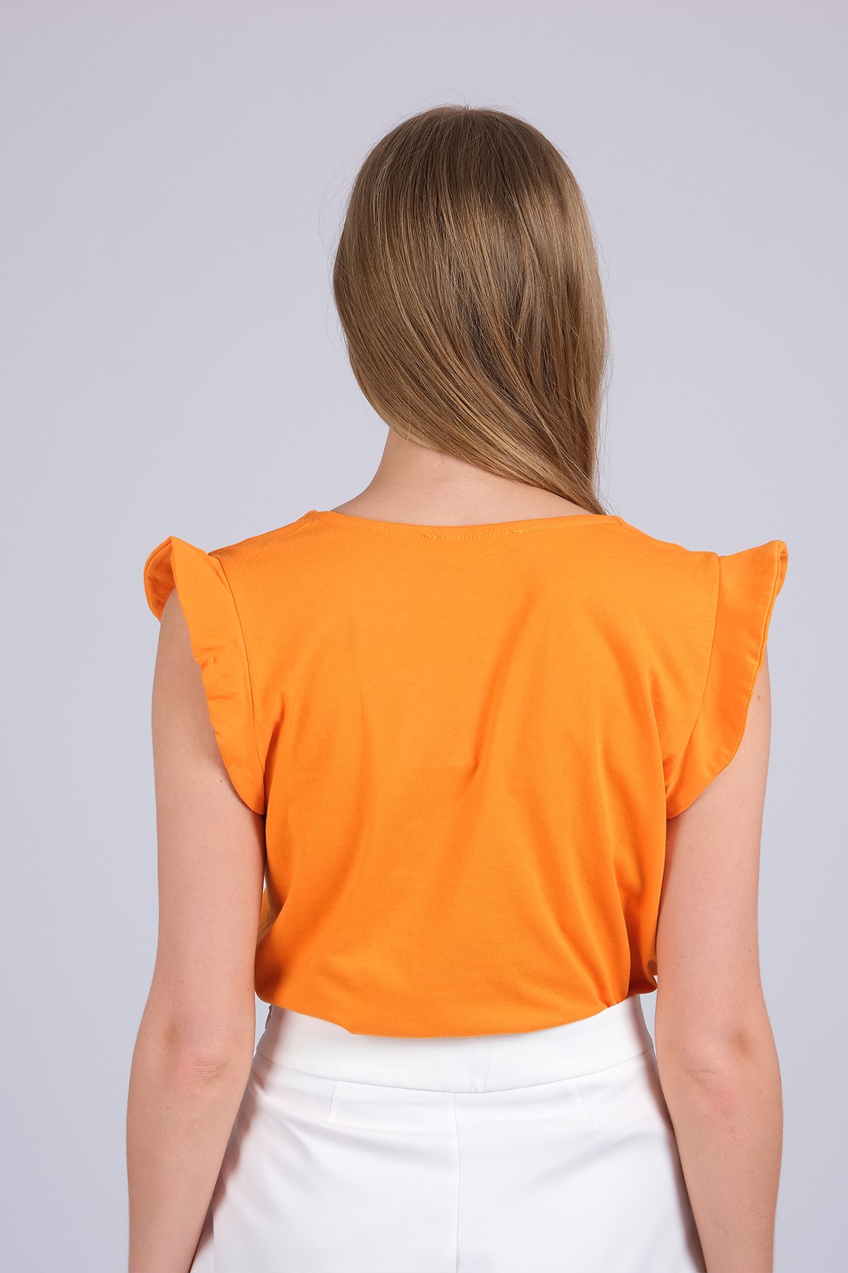 MIOROPA Turuncu Renk V Yaka Kadın Bluz