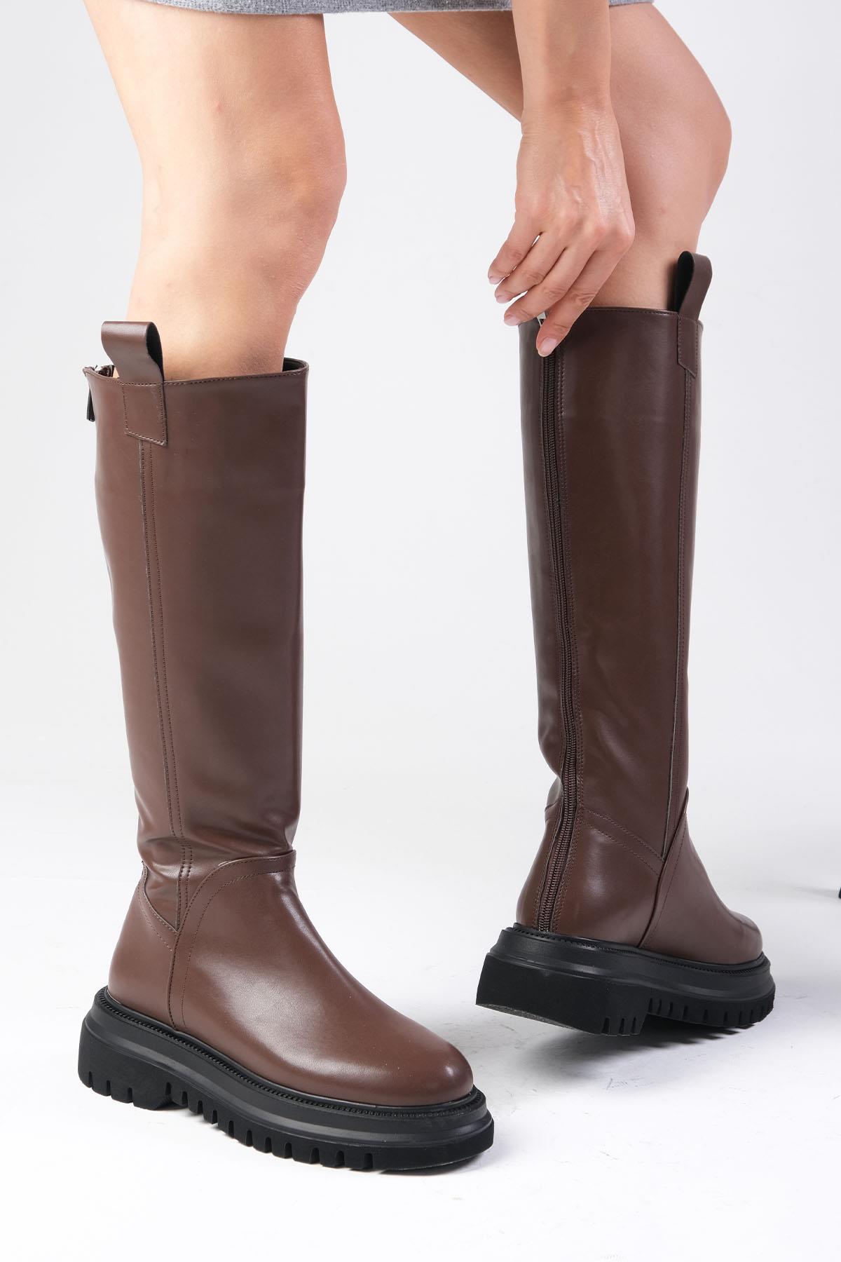 Veronica Kahverengi Fermuarlı Postal Çizme