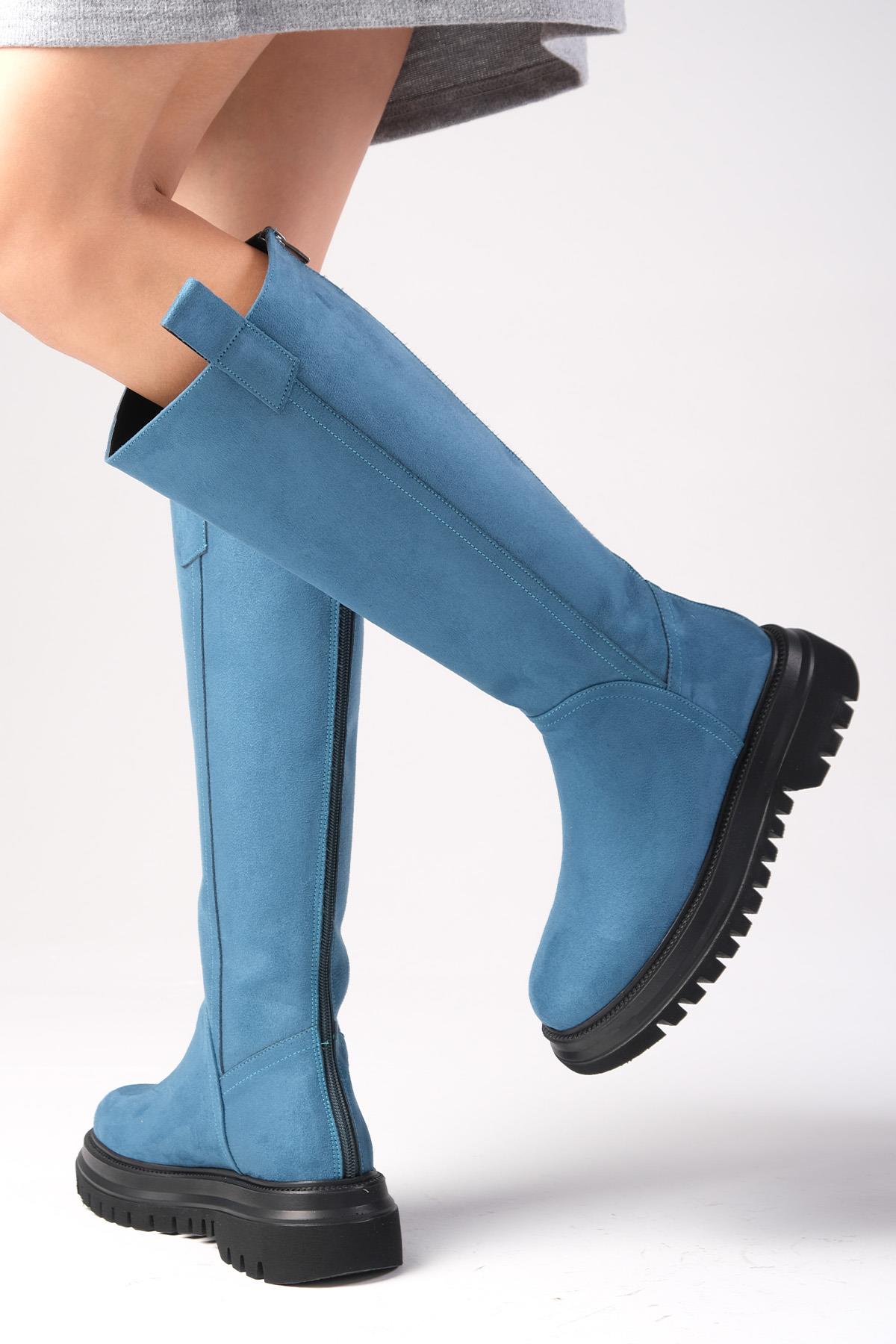 Veronica Petrol Mavi Renk Süet Fermuarlı Postal Çizme
