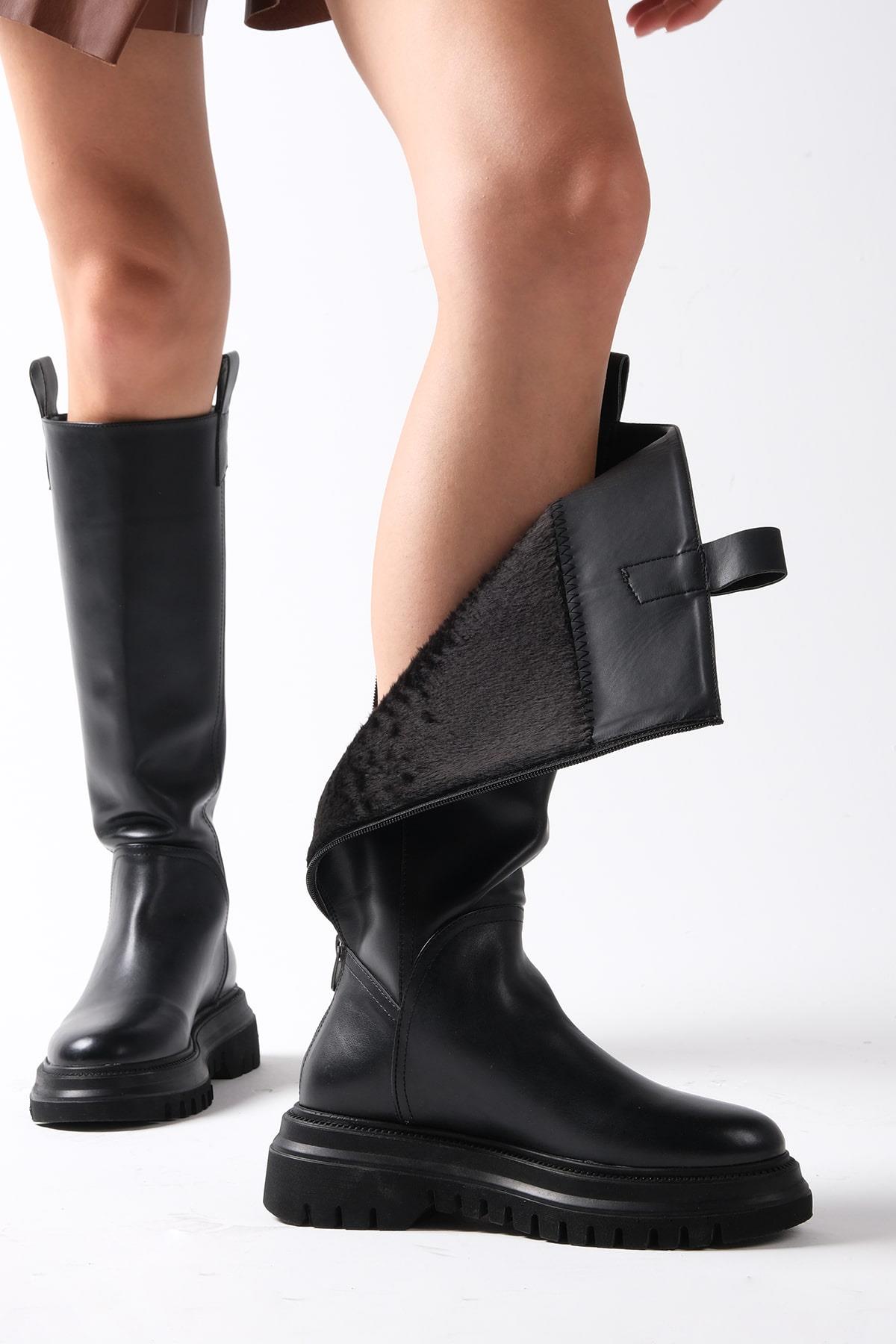 Veronica Siyah Renk Fermuarlı Postal Çizme