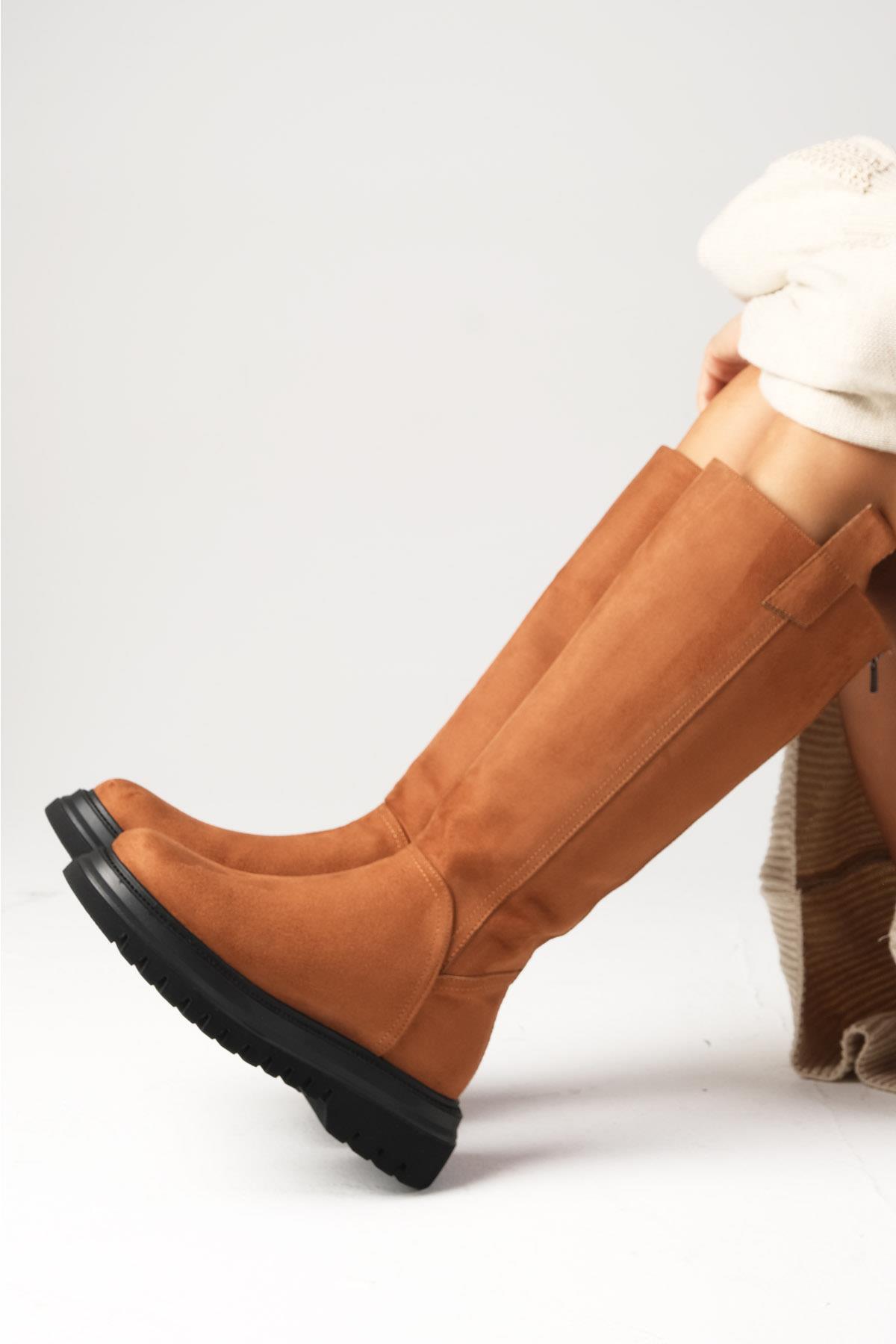 Veronica Taba Renk Süet Fermuarlı Postal Çizme
