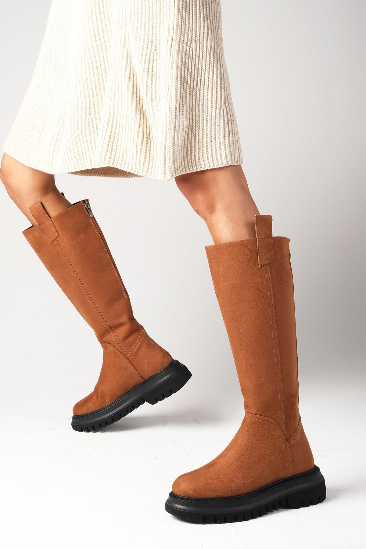 Veronica Taba Renk Süet Fermuarlı Postal Çizme