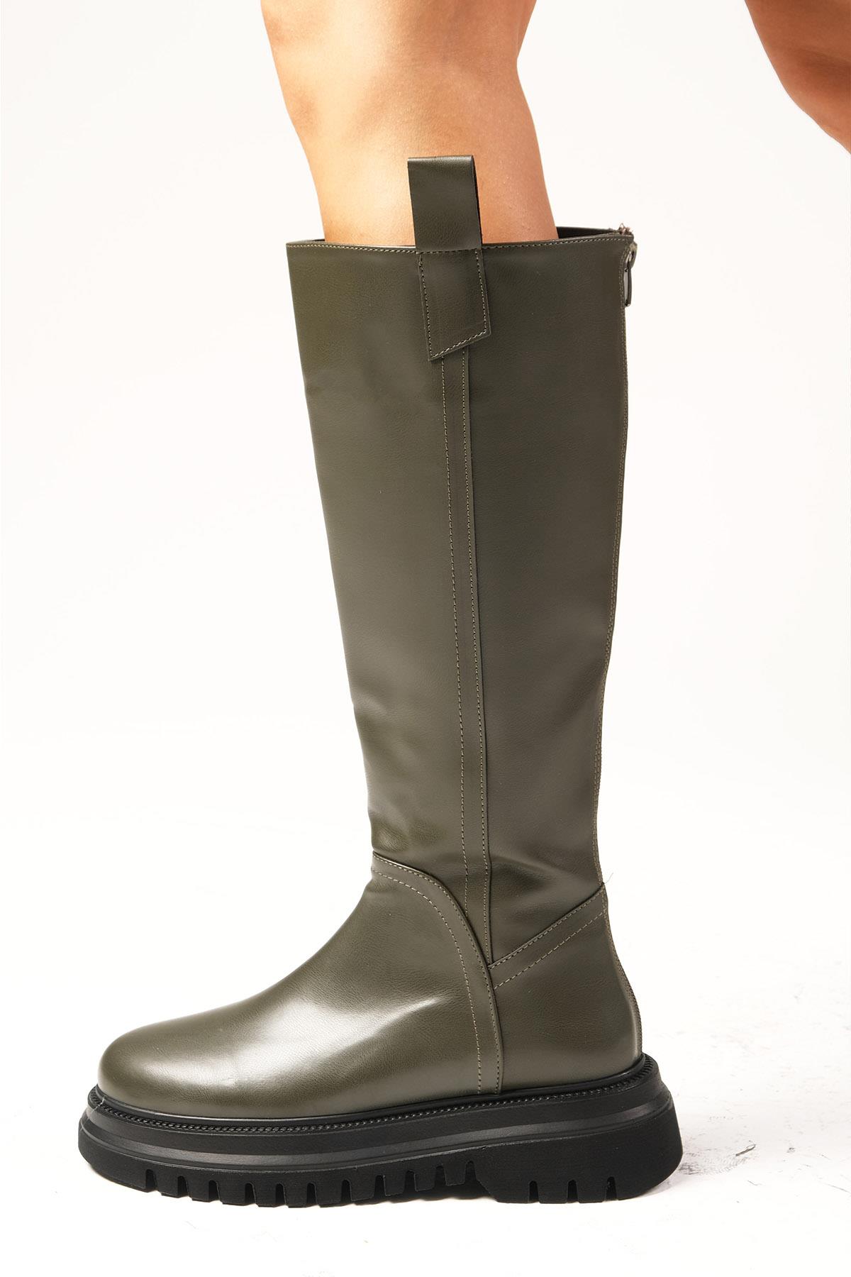 Veronica Yeşil Renk Fermuarlı Postal Çizme