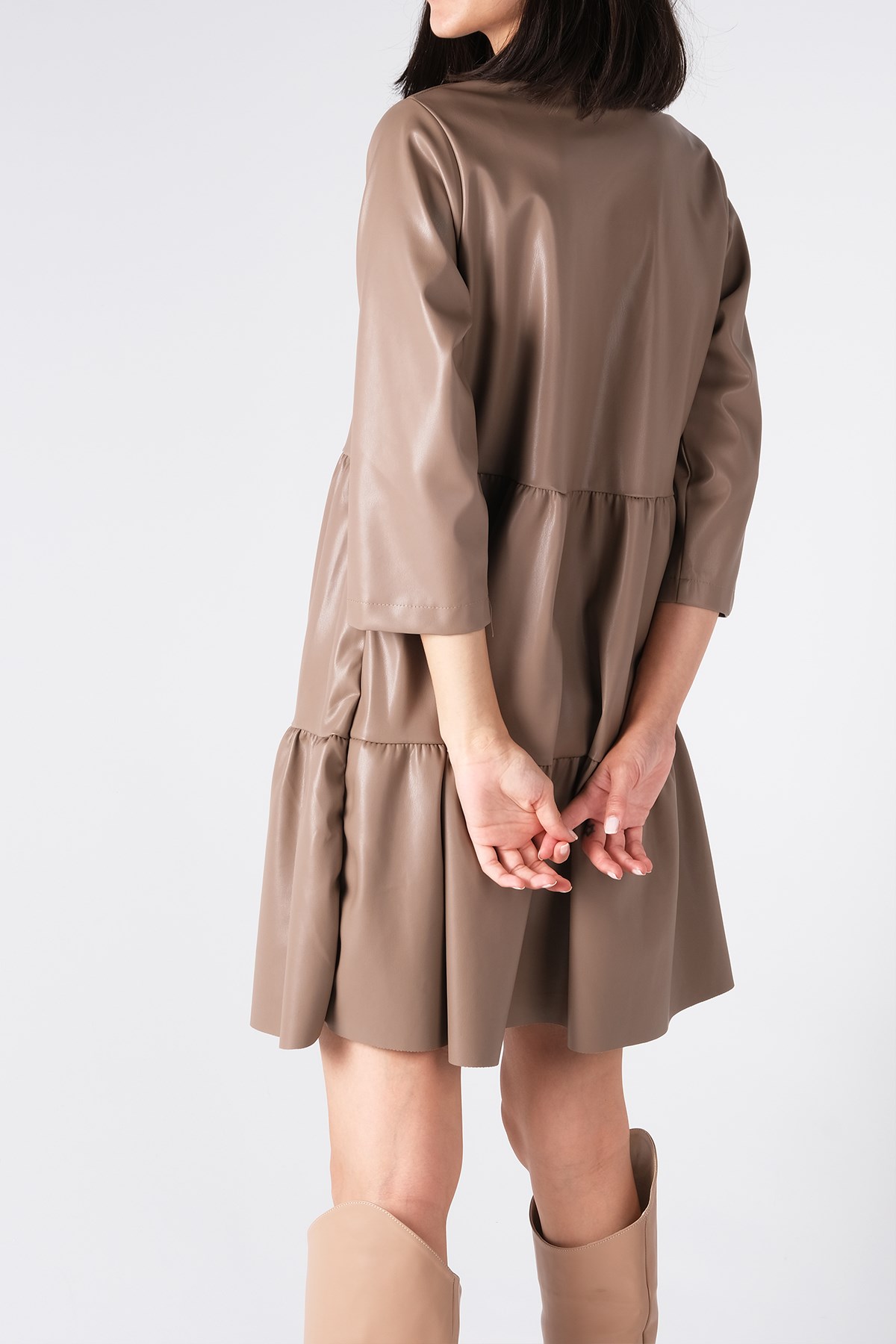 MIOROPA Vizon Renk Kadın Deri Elbise