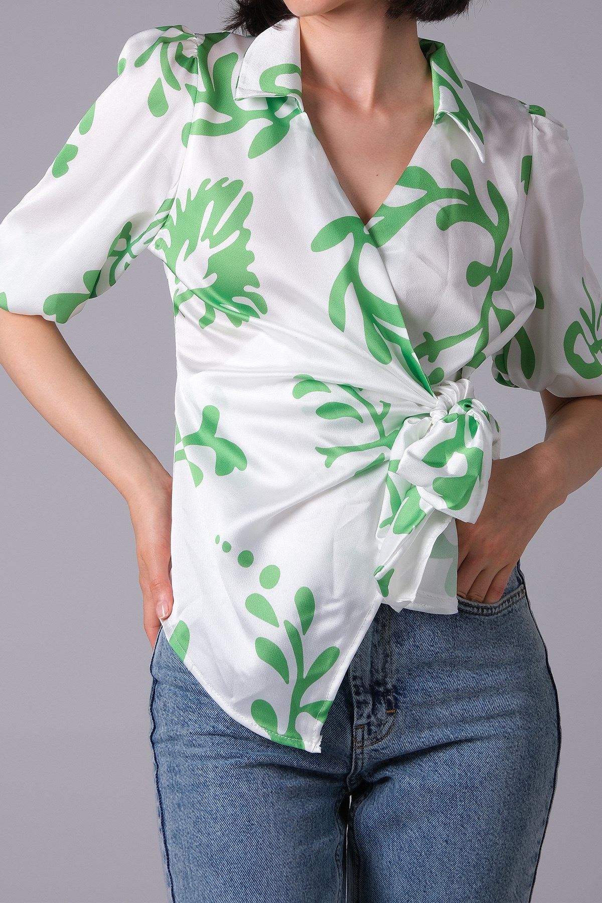 MIOROPA Yeşil Renk Desenli Kadın Bluz 