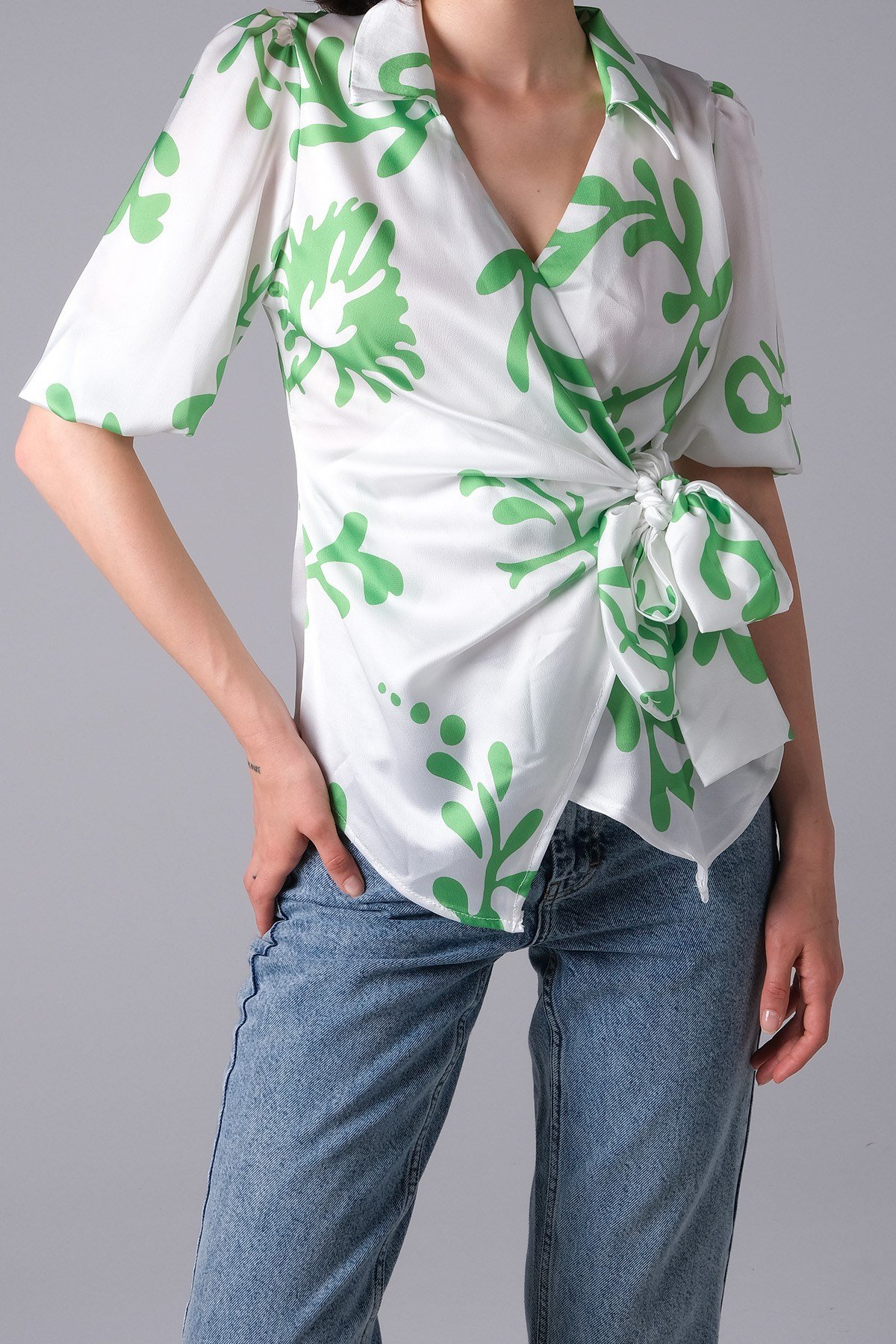 MIOROPA Yeşil Renk Desenli Kadın Bluz 