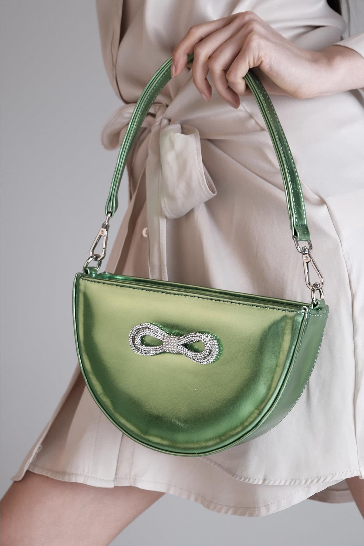 Yeşil Renk Fiyonk Detaylı El ve Omuz Çantası