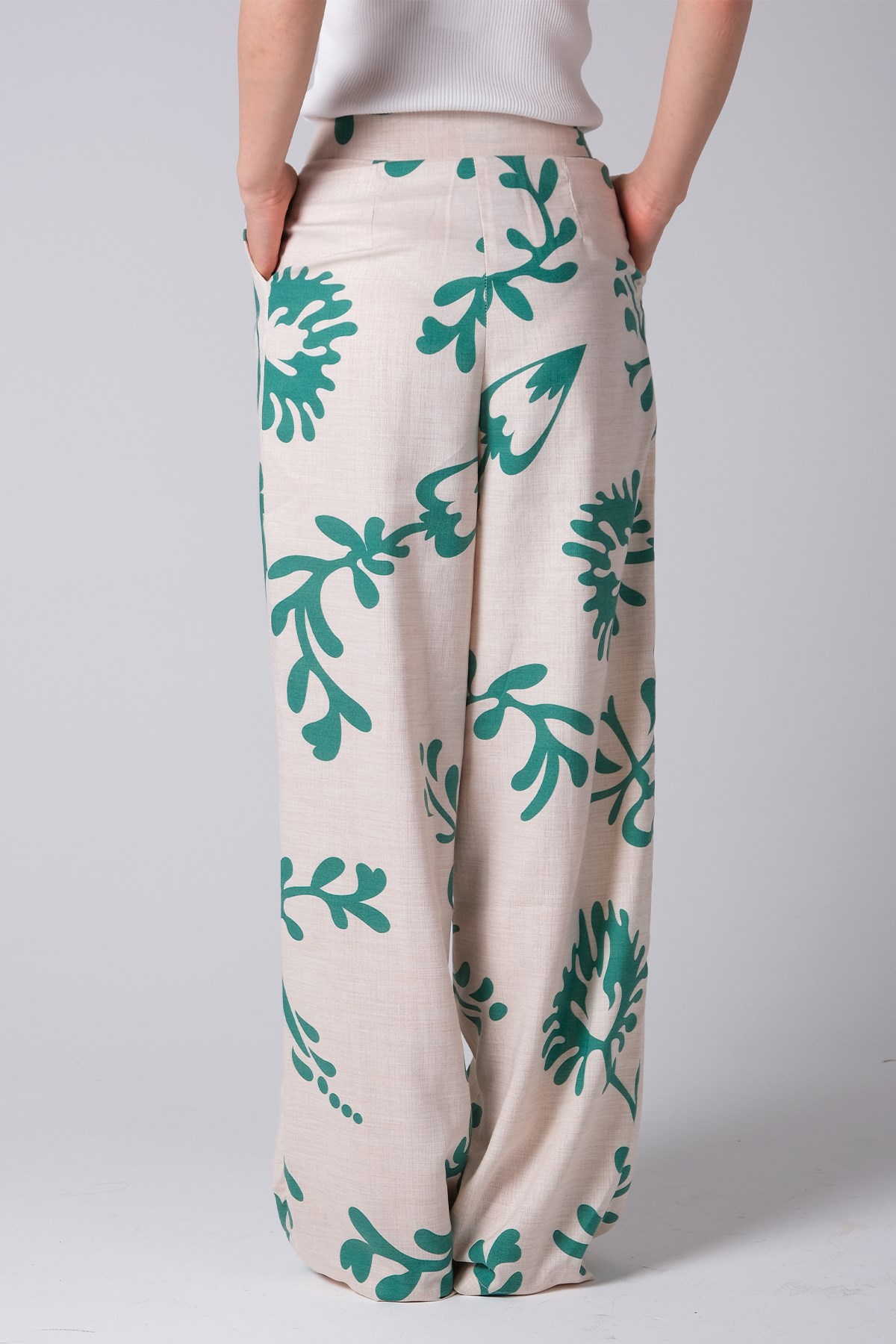 MIOROPA Yeşil Renk Kadın Bol Paça Pantalon