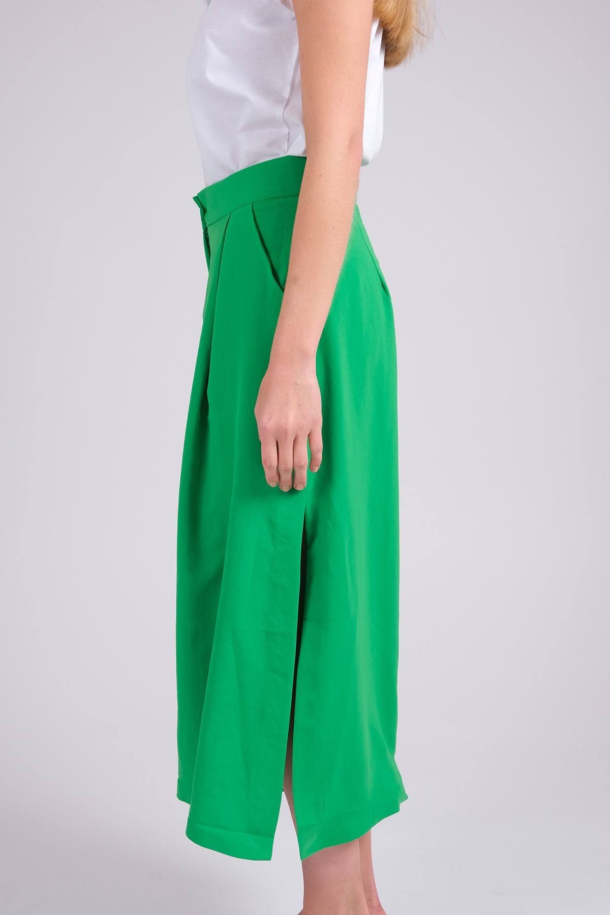 MIOROPA Yeşil Renk Yanları Yırtmaçlı Kadın Pantolon