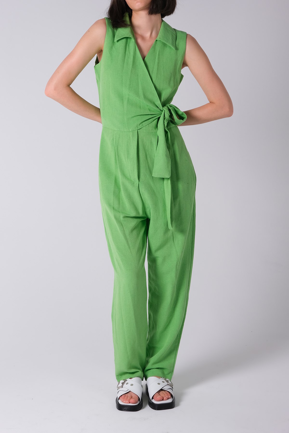 MIOROPA Yeşil Sıfır Kol Kruvaze Cepli Kadın Tulum