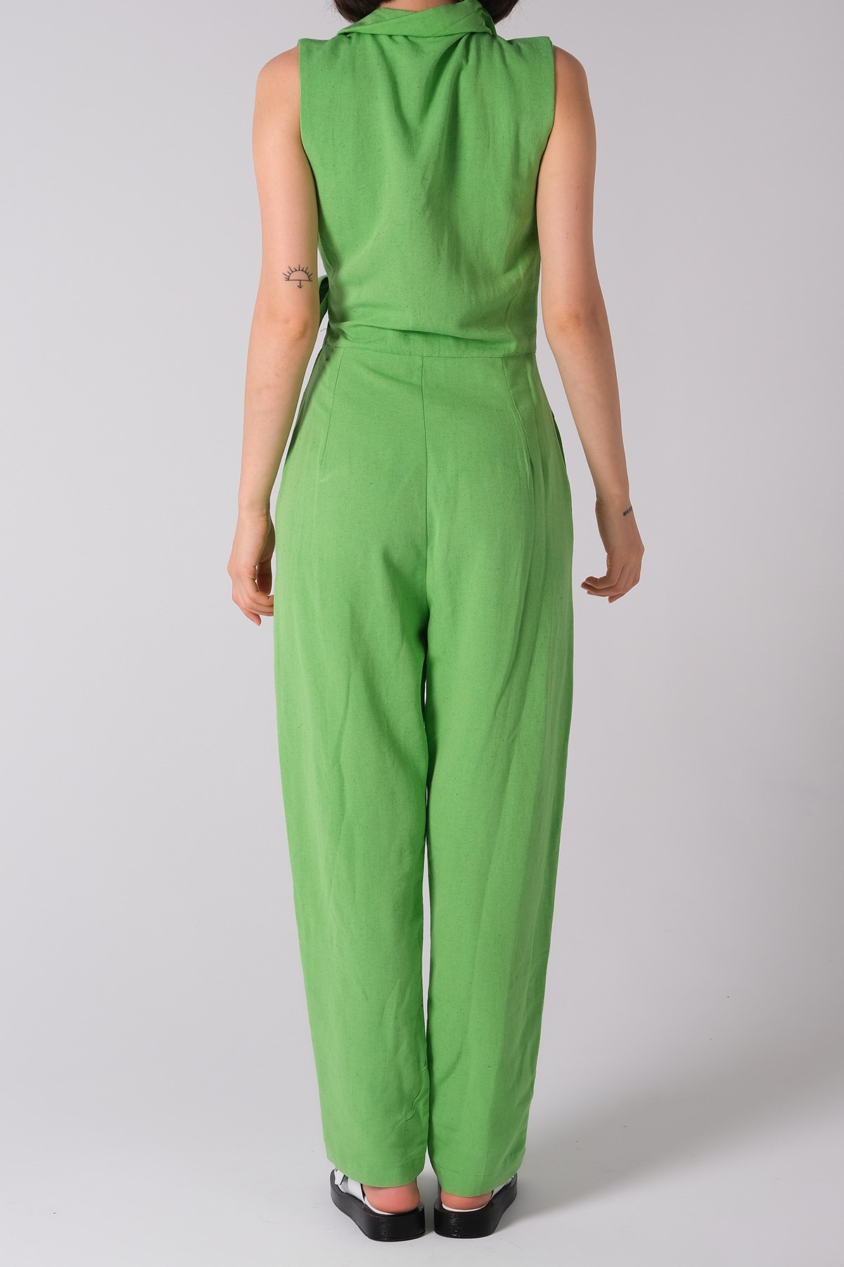 MIOROPA Yeşil Sıfır Kol Kruvaze Cepli Kadın Tulum