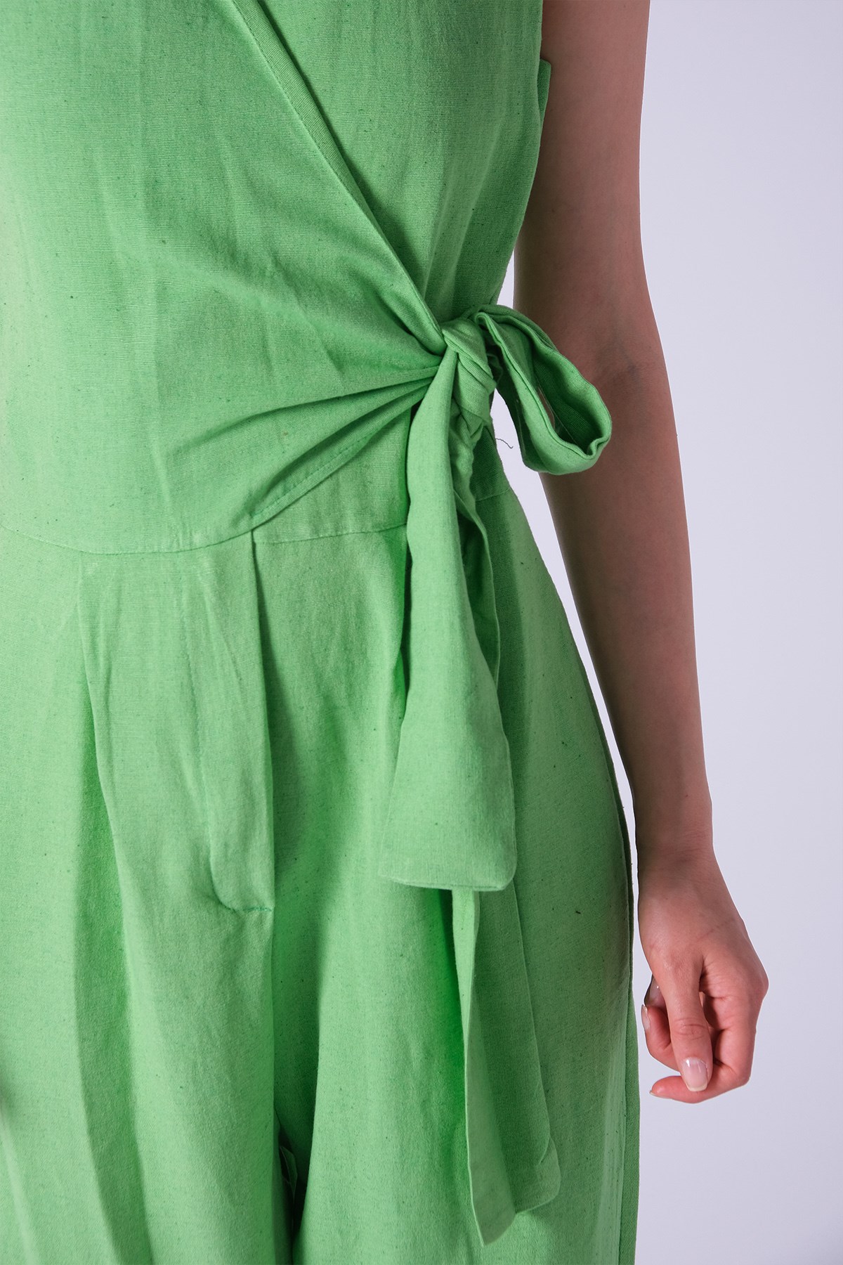 MIOROPA Yeşil Sıfır Kol Kruvaze Cepli Kadın Tulum