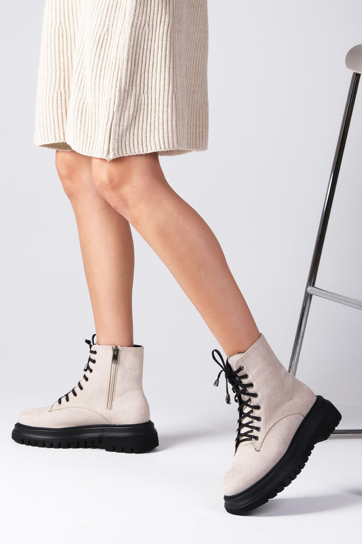 Mio Gusto Vizon Renk Bağcıklı ve Fermuarlı Postal Bot