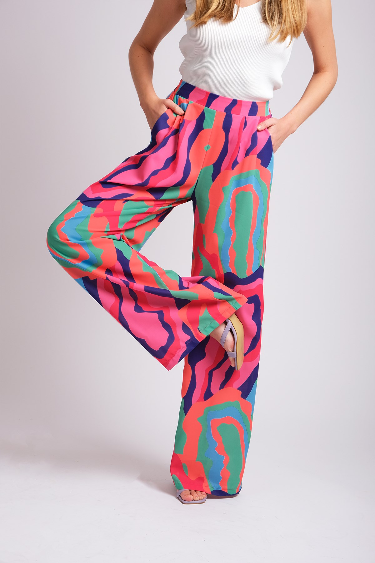 Multi Renkli Kadın Bol Paça Pantolon