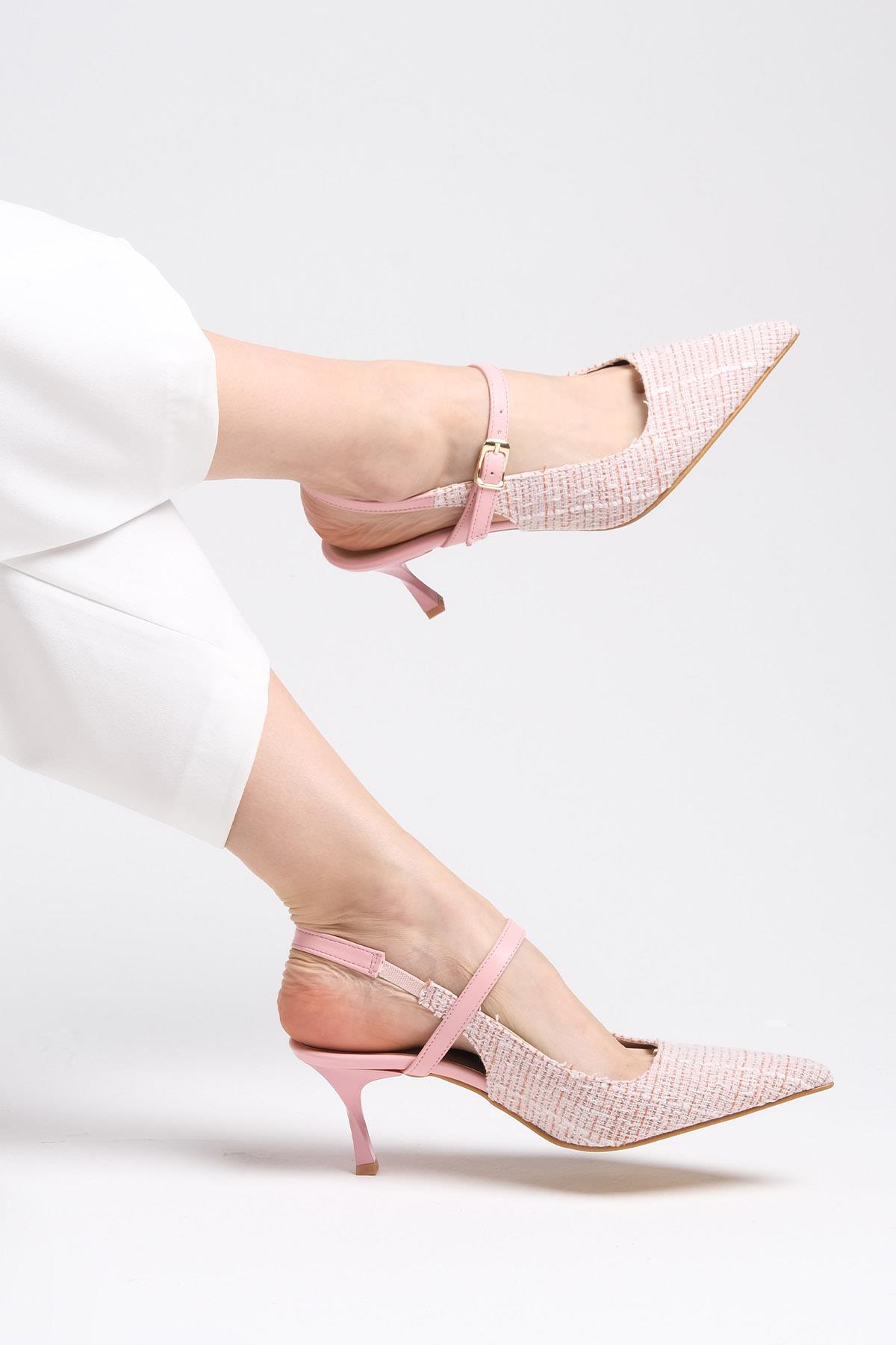 Mio Gusto Beyaz Renk Tüvit Kumaş Topuklu Ayakkabı
