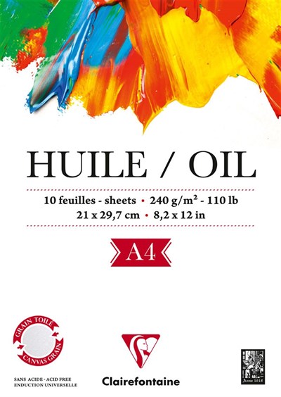 Clairefontaine Huile Oil A4 Yağlı Boya Kağıdı Kısa Kenarı Yapışkanlı 240 Gr 10 Yaprak