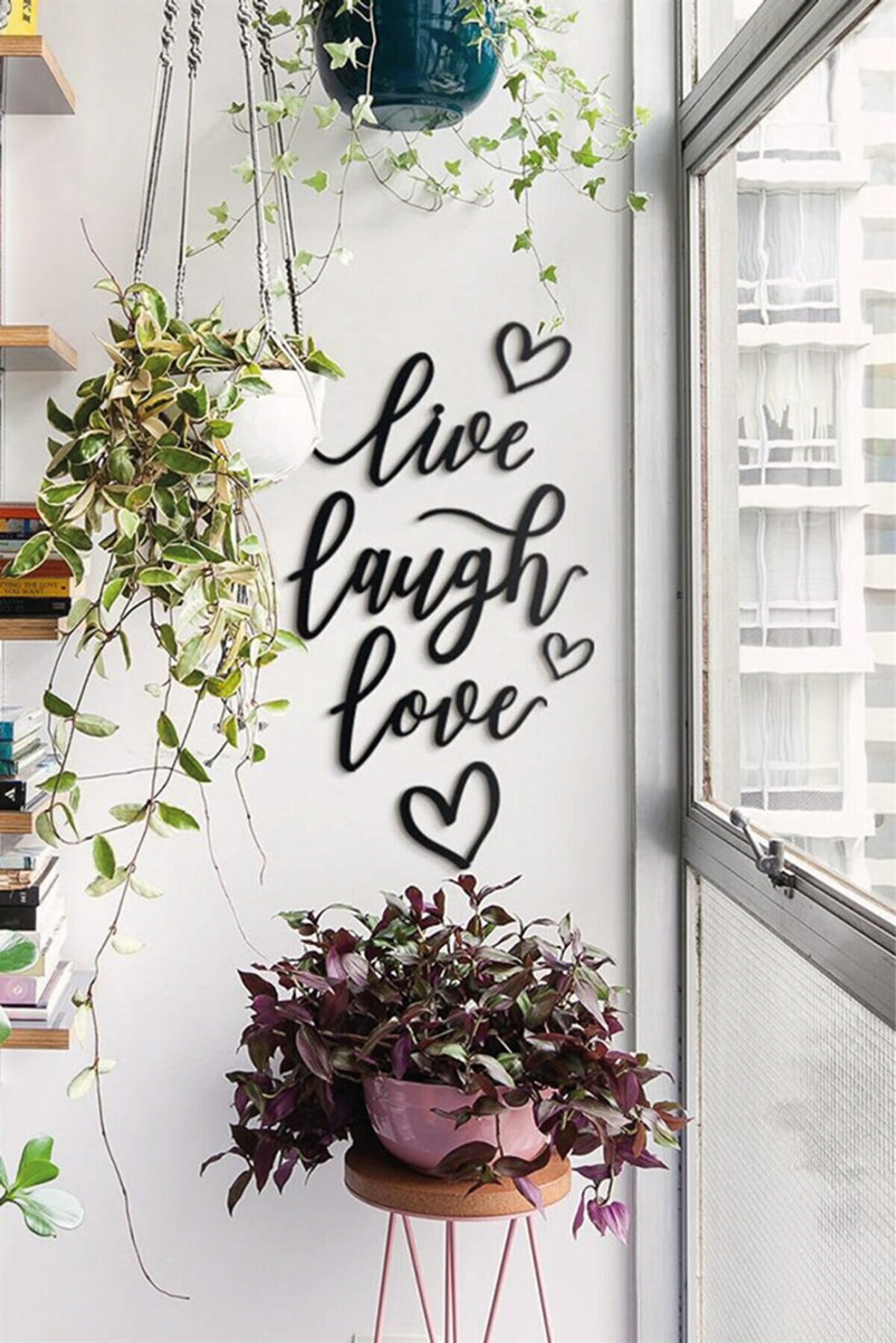  Ahşap Sanat Atölyesi Live Laugh Love Duvar Yazısı