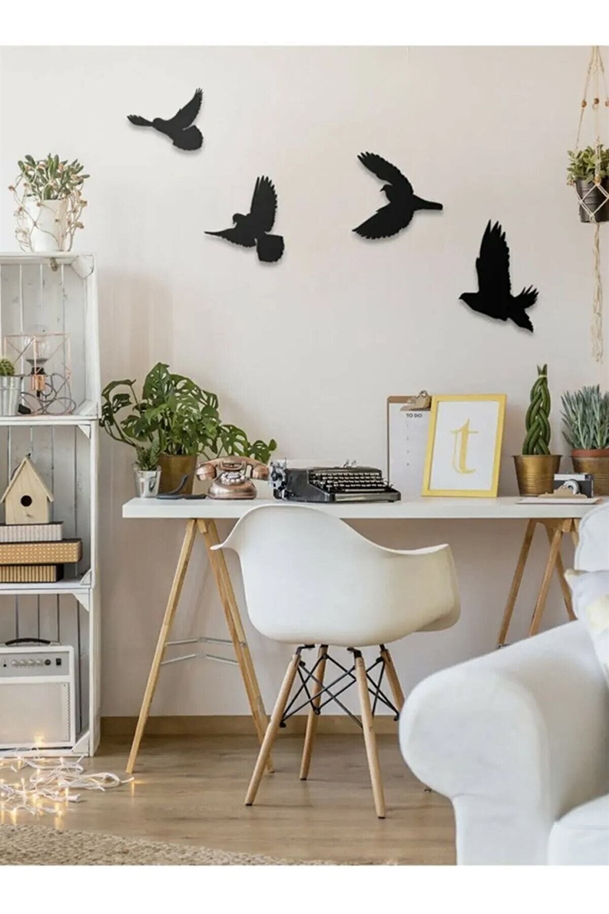  Dekoratif Modern Dörtlü Kuş Duvar Süsü