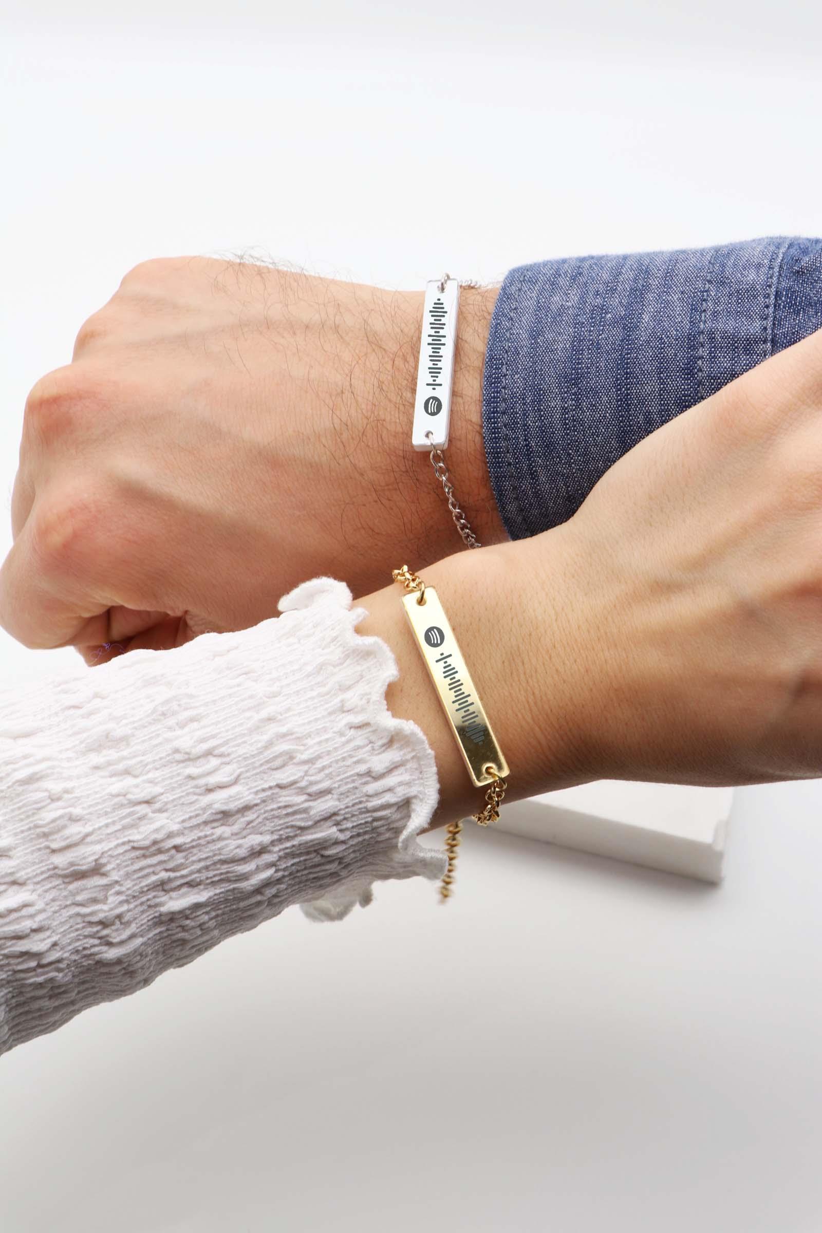  Unisex Spotify Kodlu GOLD & GRİ Renk Çift Bileklik & İsimli Ve Sevgili Bileklik 