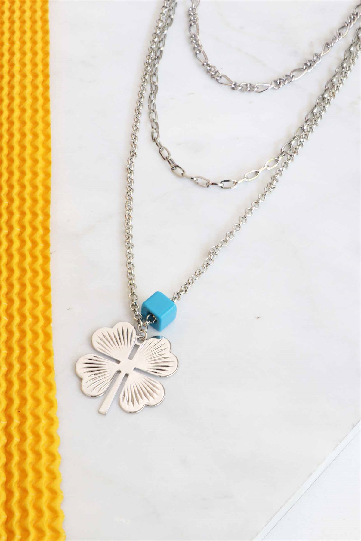 Gümüş Yonca Üçlü Kolye