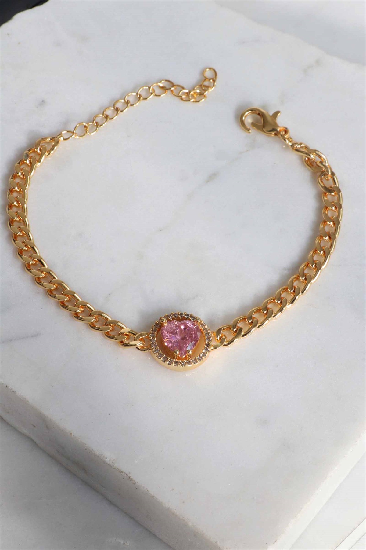 Kadın Gold Pembe Kristal Taşlı Bileklik
