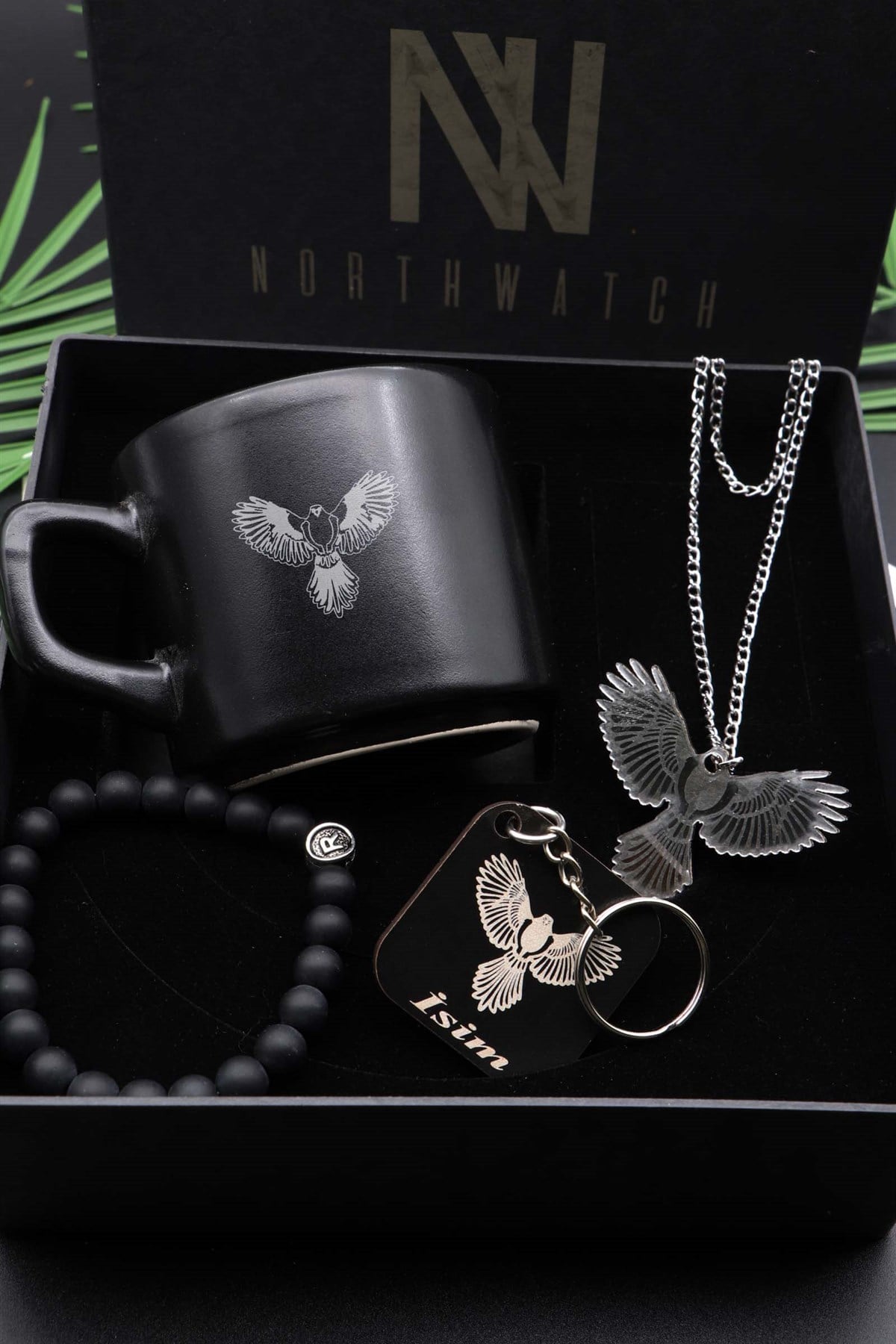 Kişiye Özel Figürlü Kupa, Kolye,  Anahtarlık ve Harfli Bileklik Set