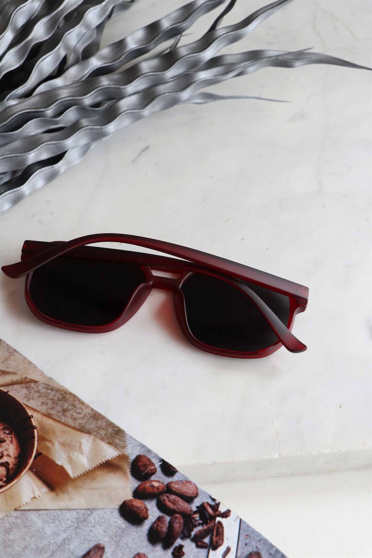 Dark Vintage & Retro Bordo Güneş Gözlüğü