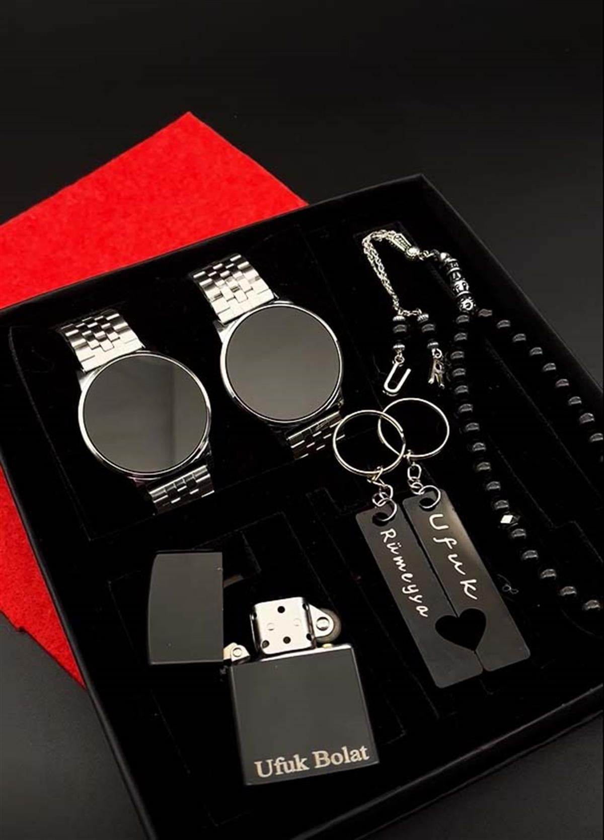 Dijital Çift Saati &Anahtarlık &Çakmak Set