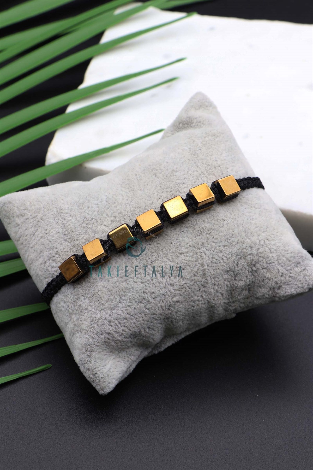 Gold Hematit Taşlı Örme Bileklik