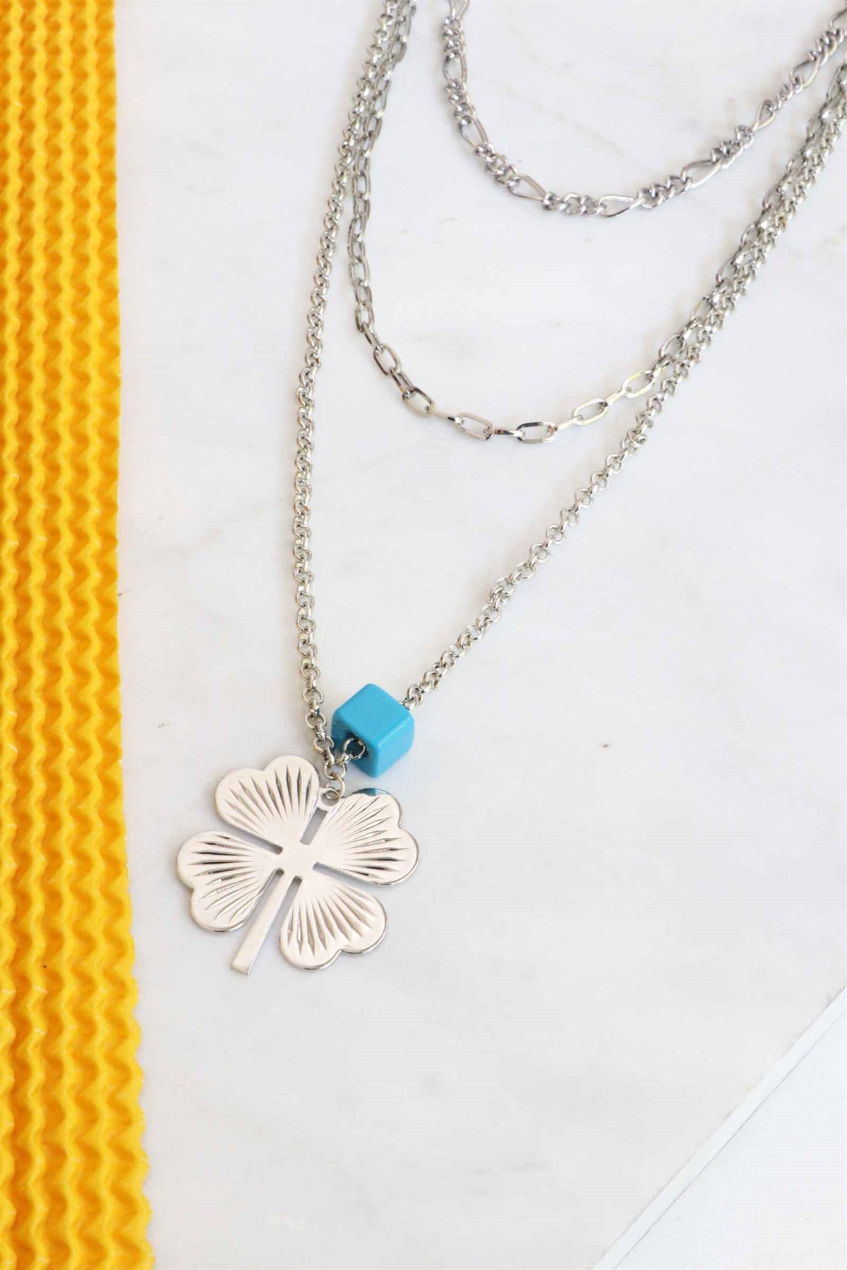 Gümüş Yonca Üçlü Kolye