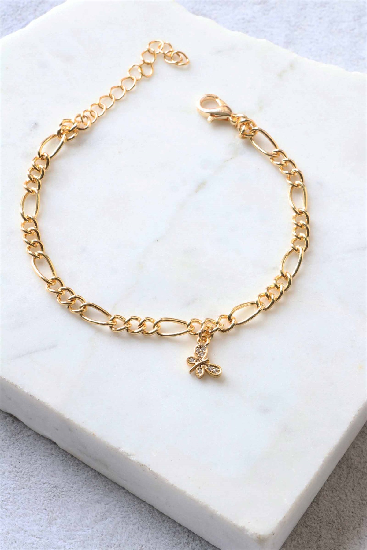 Kadın Gold Kelebek Figürlü Zincir Bileklik