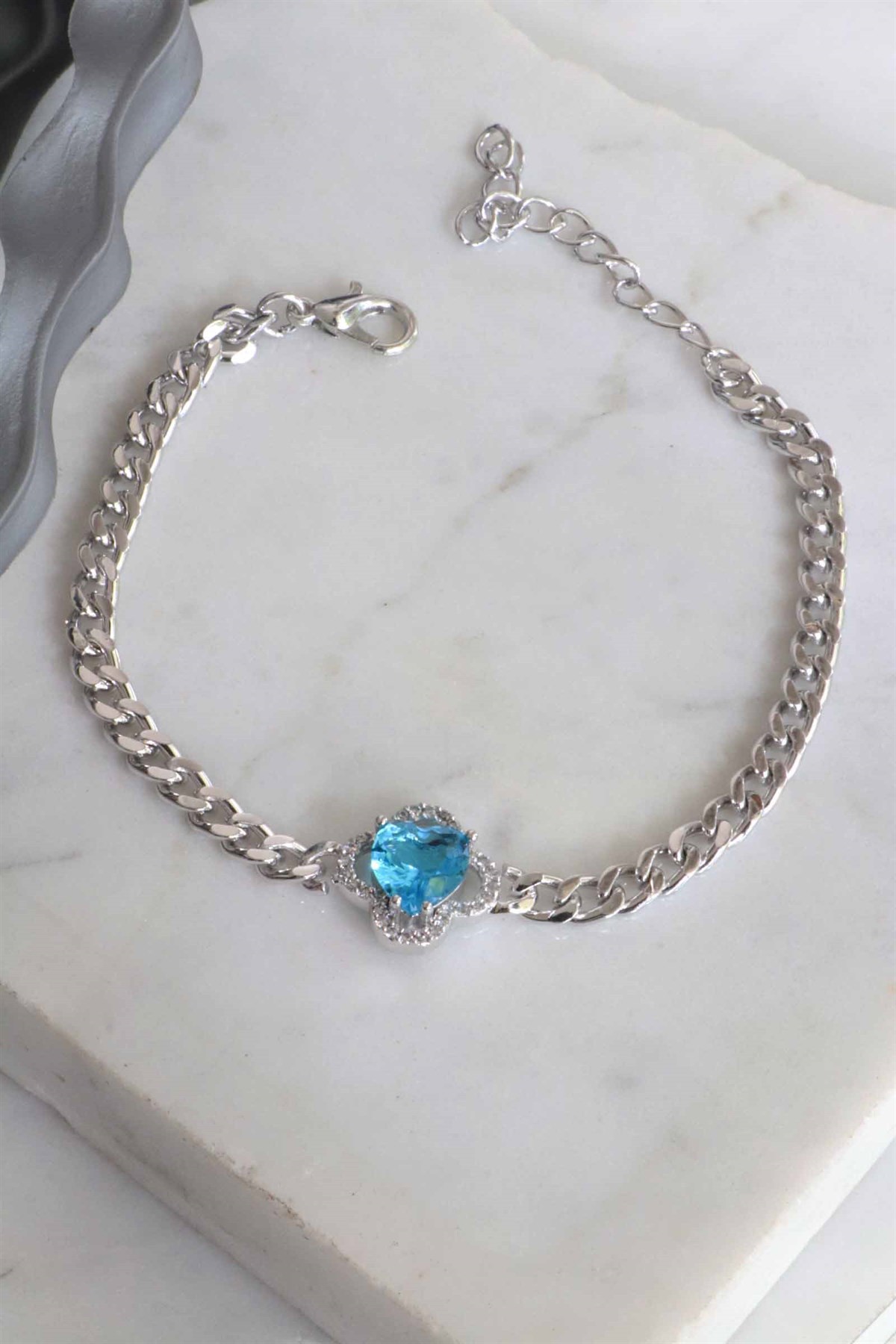 Kadın Gümüş Mavi Kristal Taşlı Bileklik