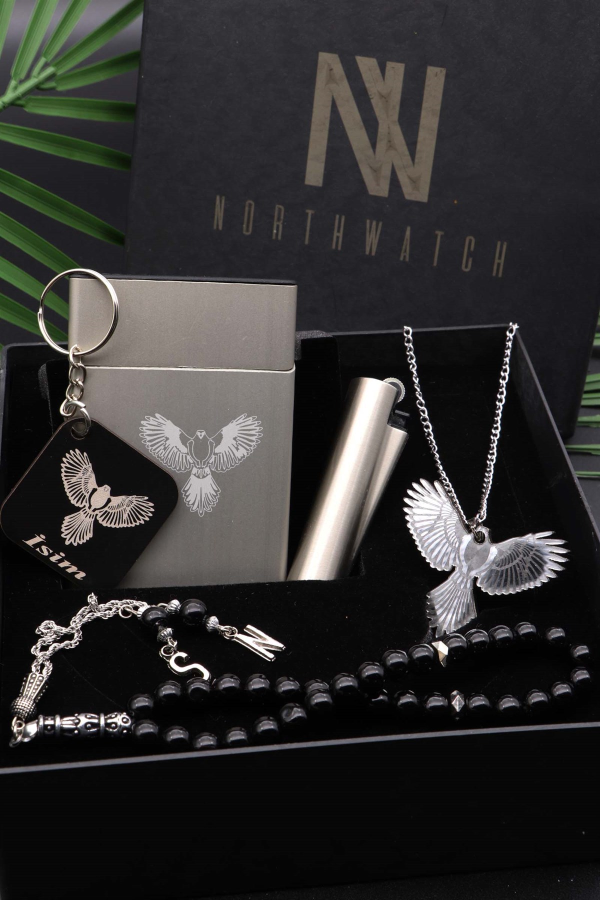 Kişiye Özel Clipper Çakmak, Sigara Plakası, Anahtarlık, Kolye ve Tesbih Set