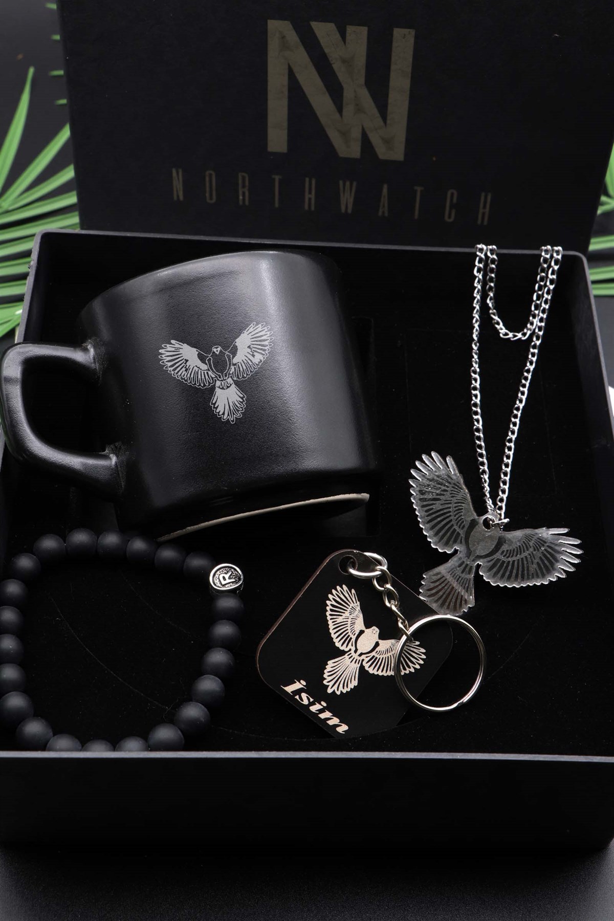 Kişiye Özel Figürlü Kupa, Kolye,  Anahtarlık ve Harfli Bileklik Set