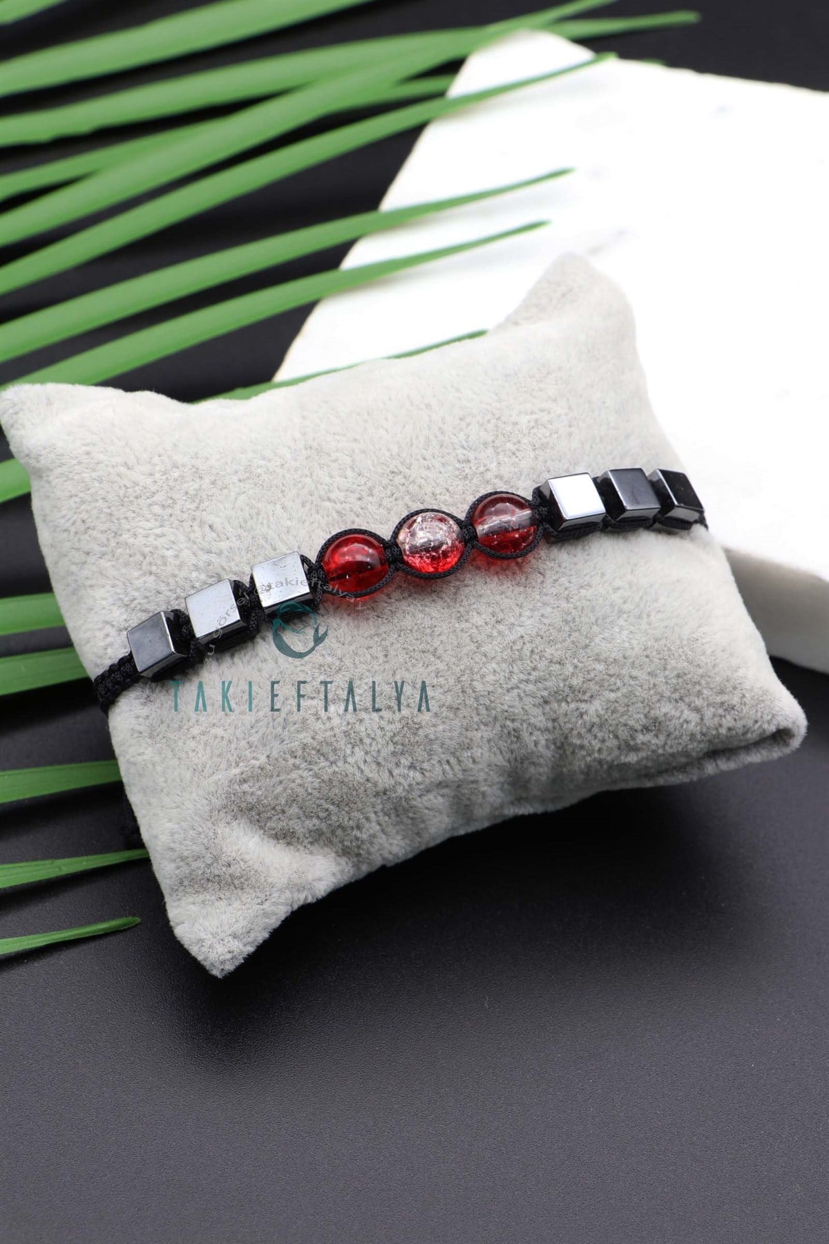 Red&Silver Hematit Taşlı Örme Bileklik