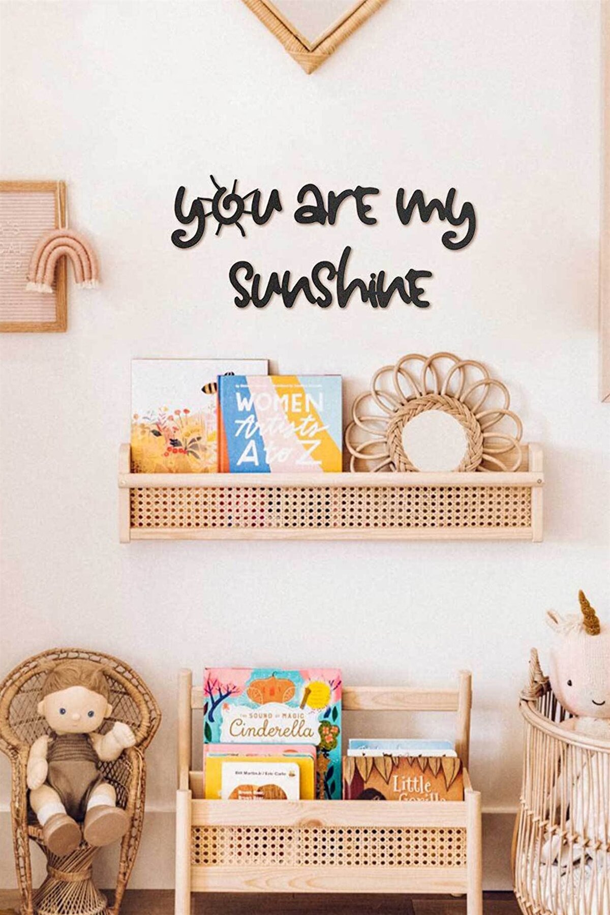 Siyah Ahşap You Are My Sunshine Duvar Yazısı Dekoru Salon Oturma Yatak Odası İçin